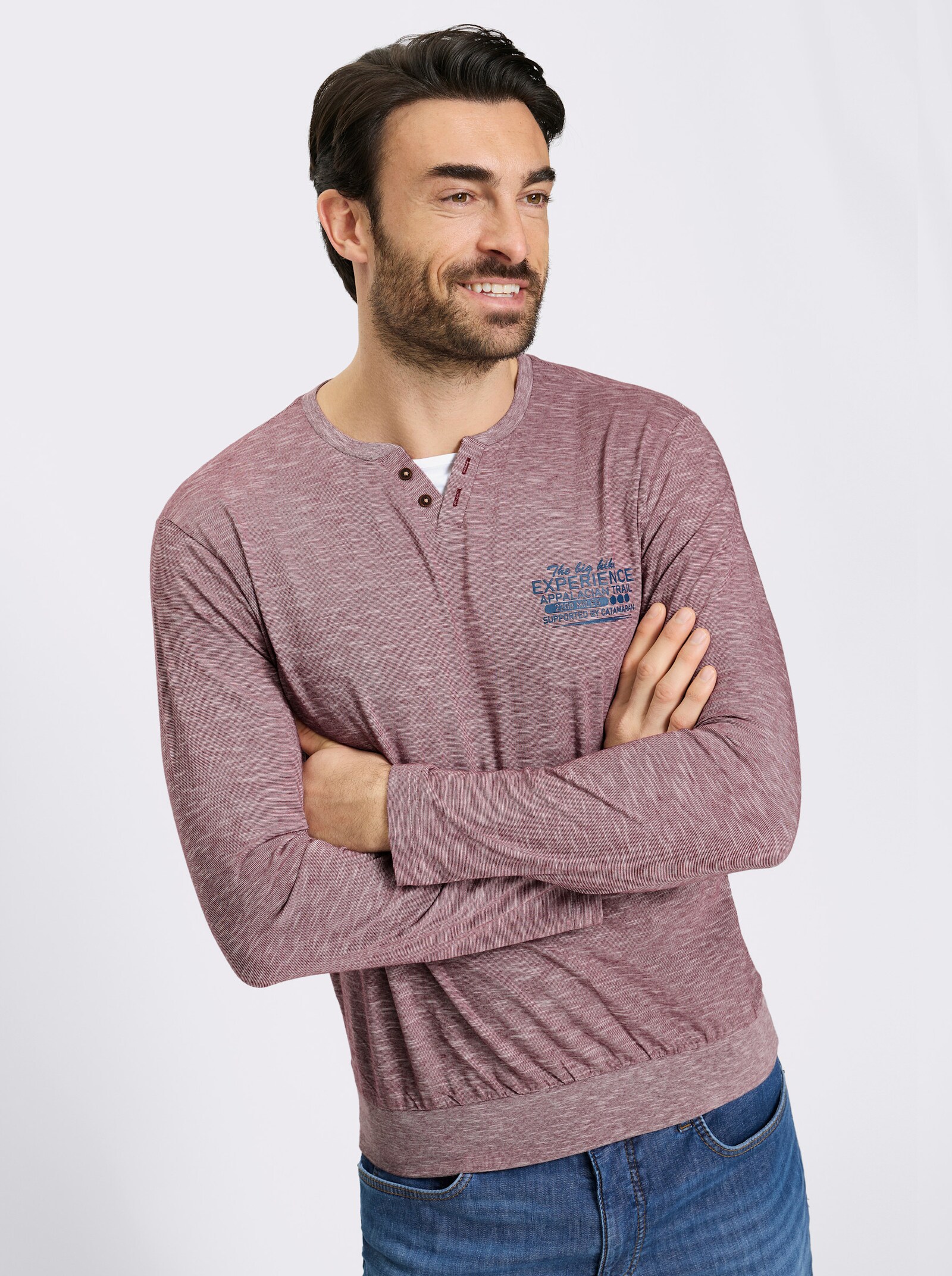 Catamaran Langarmshirt in 2-in-1-Optik - bordeaux-meliert