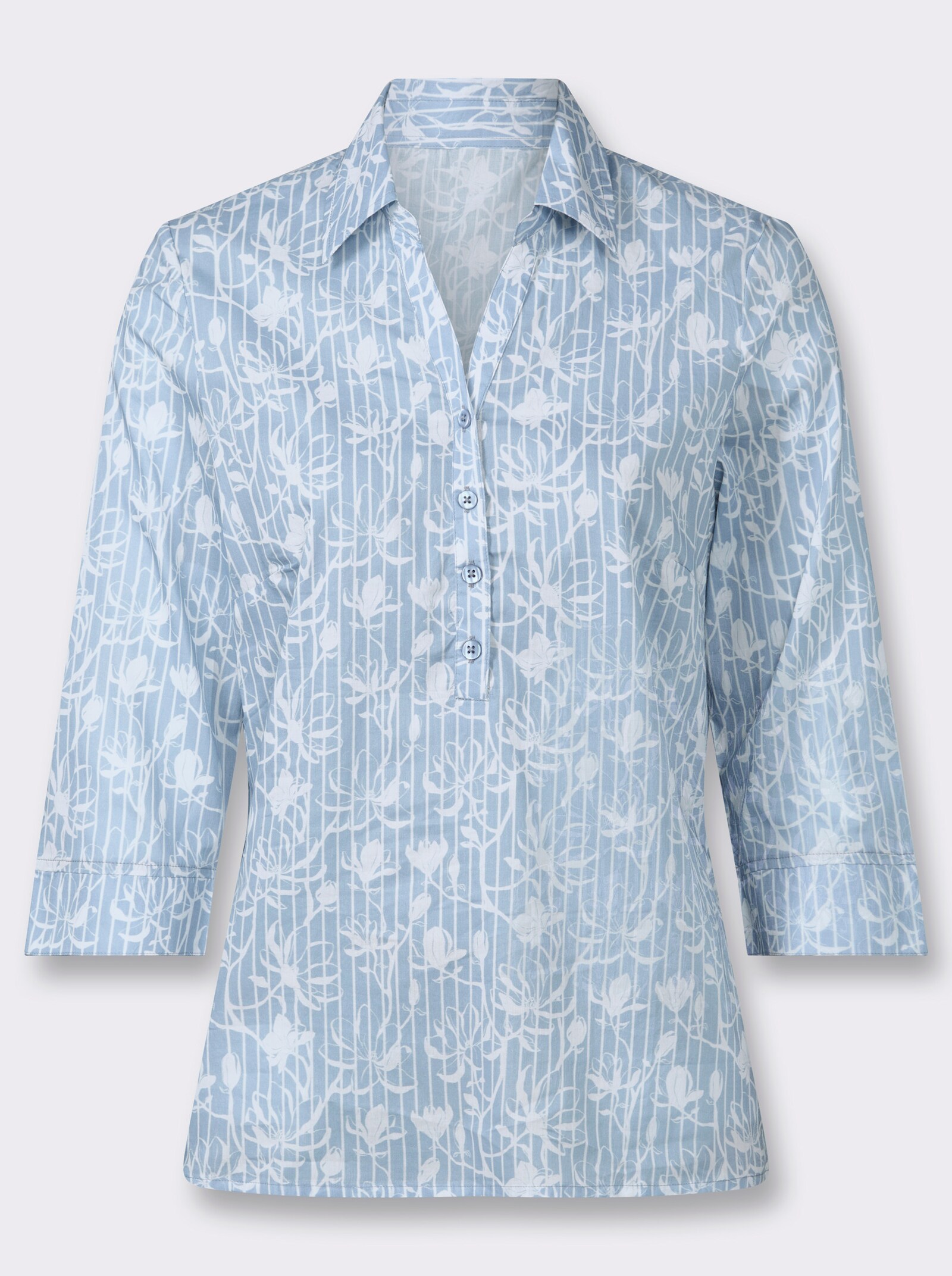 Druckbluse in Schlupfform - bleu-ecru-gemustert
