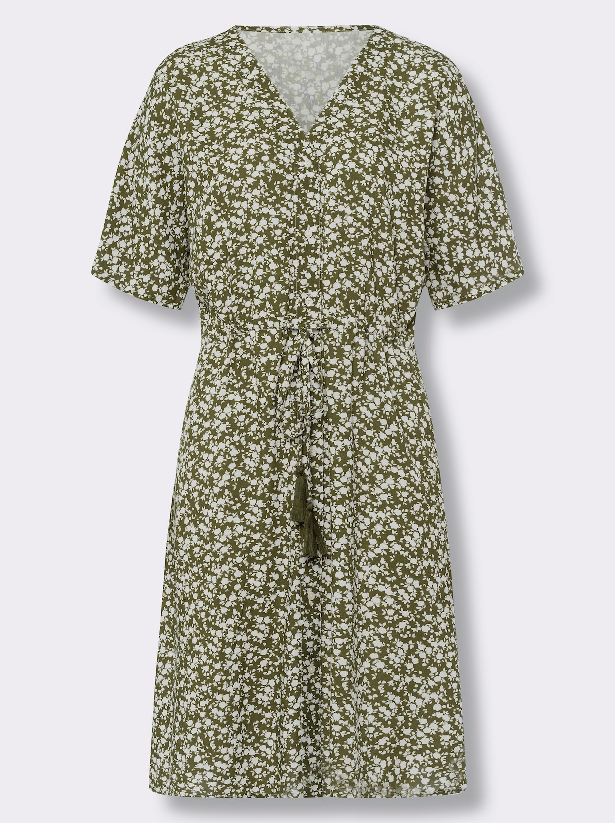 heine Robe évasée - olive-écru imprimé
