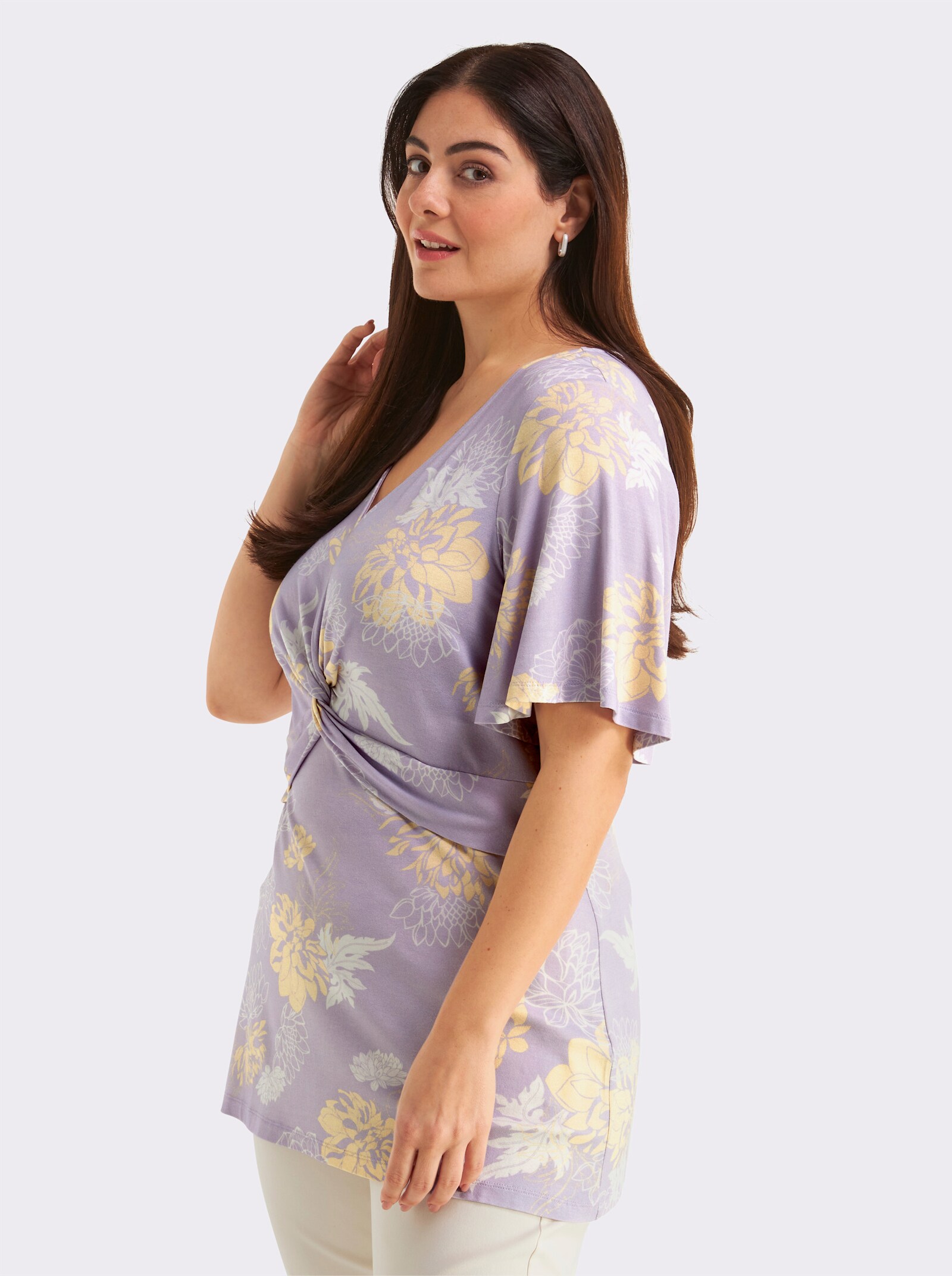 sheego Shirt mit raffiniertem Knotendetail - flieder-vanille-bedruckt