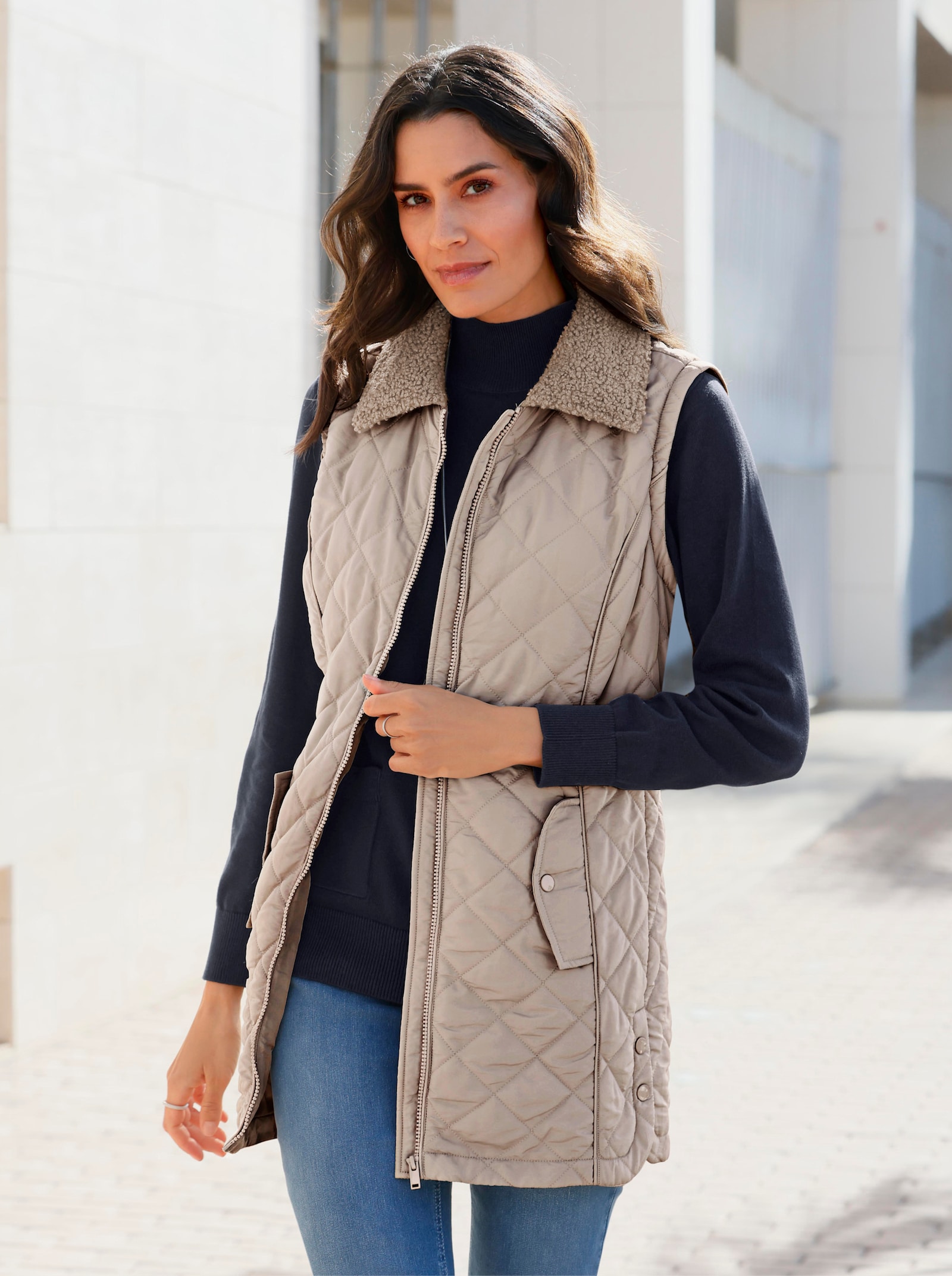 2-in-1-Jacke im Materialmix - sesam