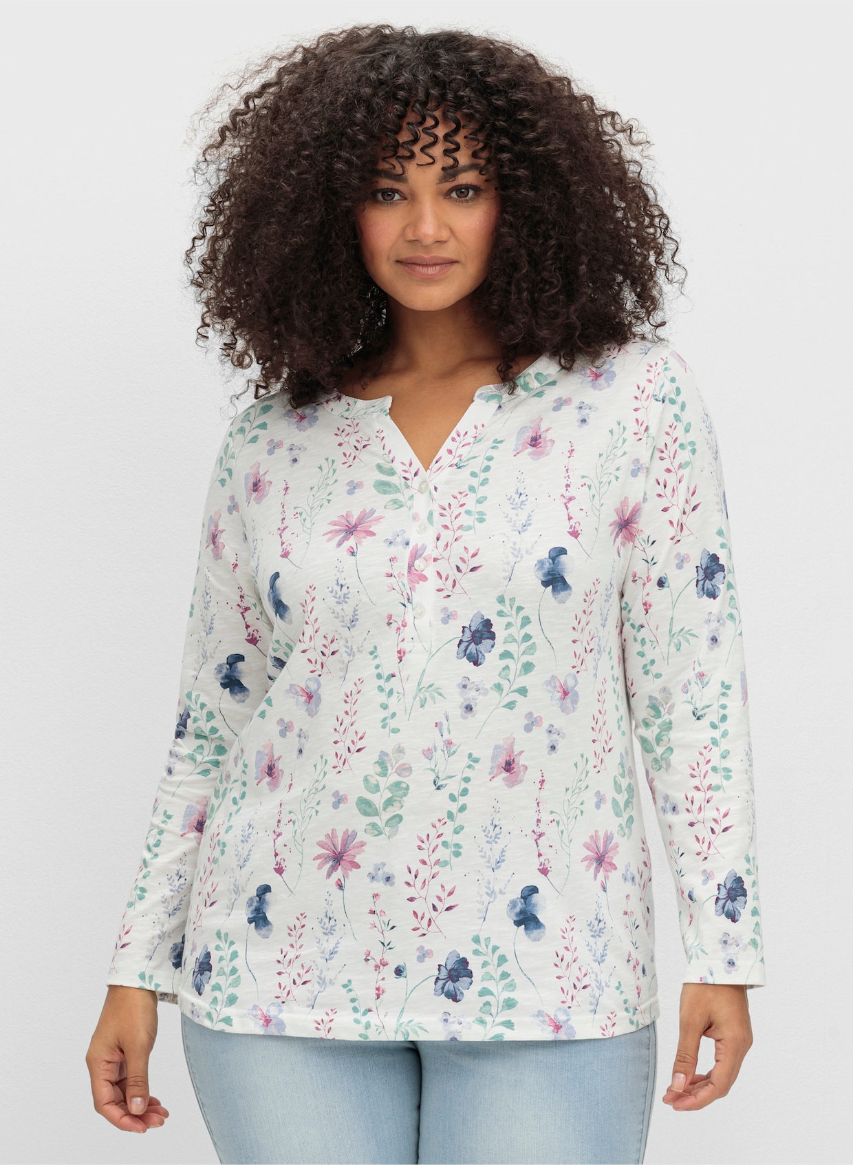 Langarmshirt - ecru-mauve-bedruckt