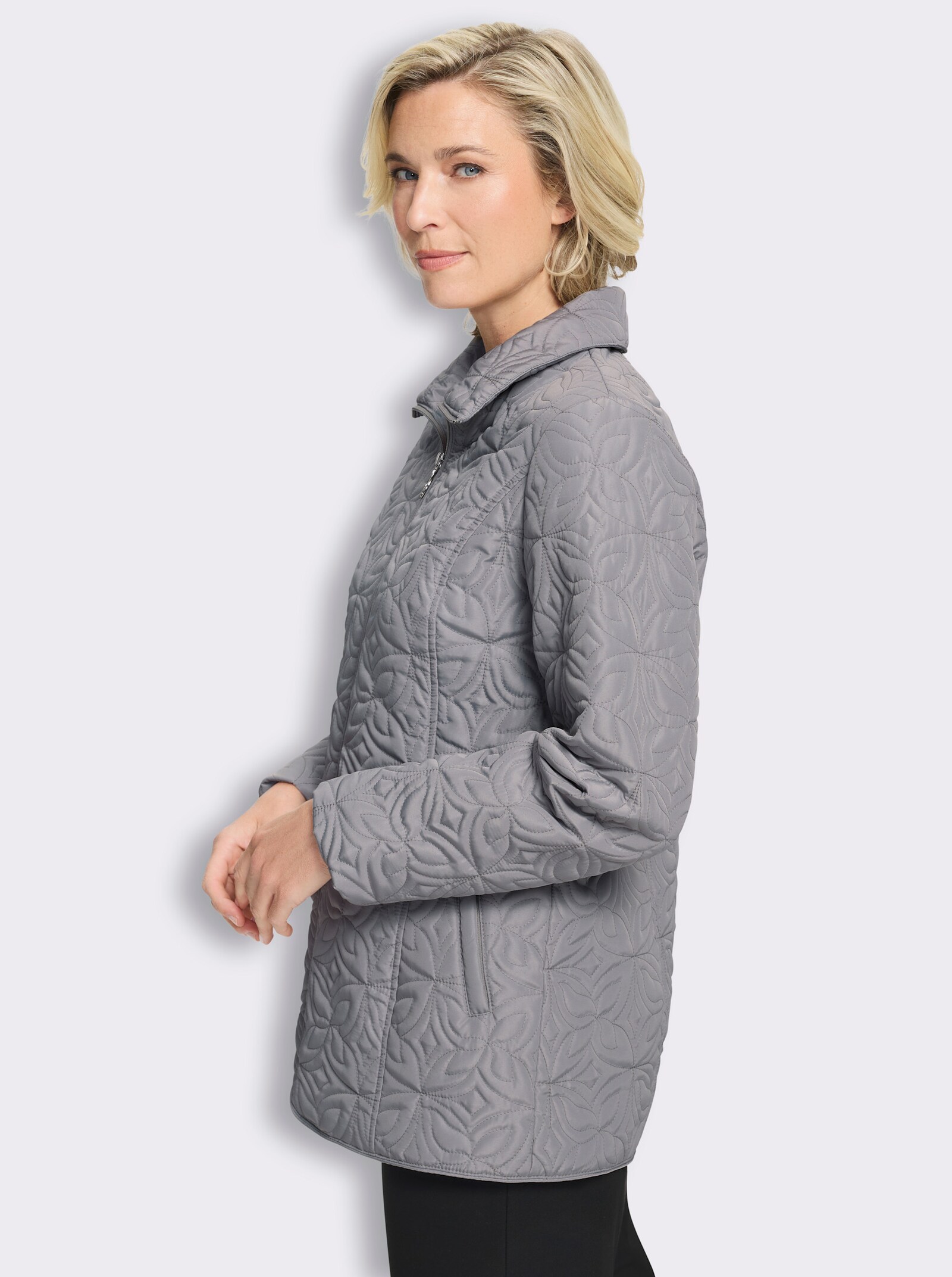 Steppjacke mit floralem Muster - steingrau