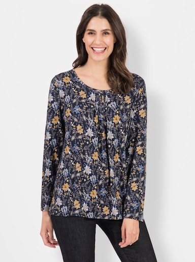 Print-Shirt - marine-ocker-bedruckt