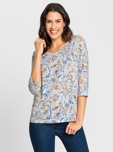 Print-Shirt mit 3/4-Ärmeln - ocker-jeansblau-bedruckt