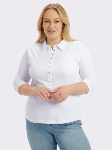 Poloshirt mit langer Knopfleiste - weiß