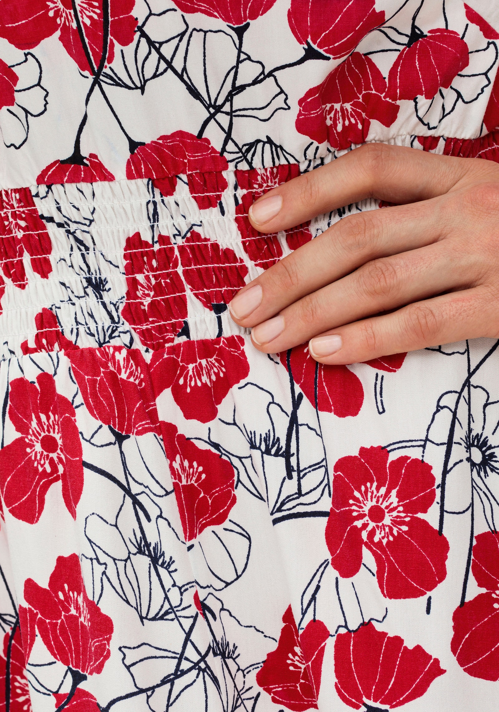 sheego Druckkleid mit Smokbund - ecru-gemustert