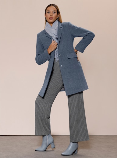 Wollmantel mit extravagantem Kragen - rauchblau-meliert