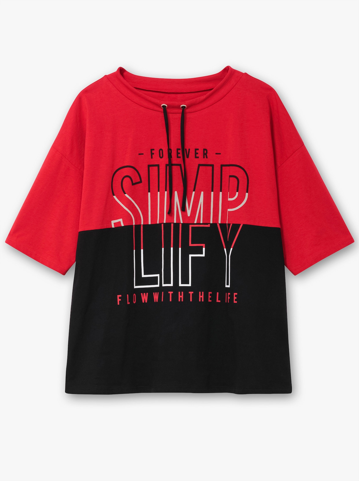 Kurzarmshirt - rot-schwarz-bedruckt