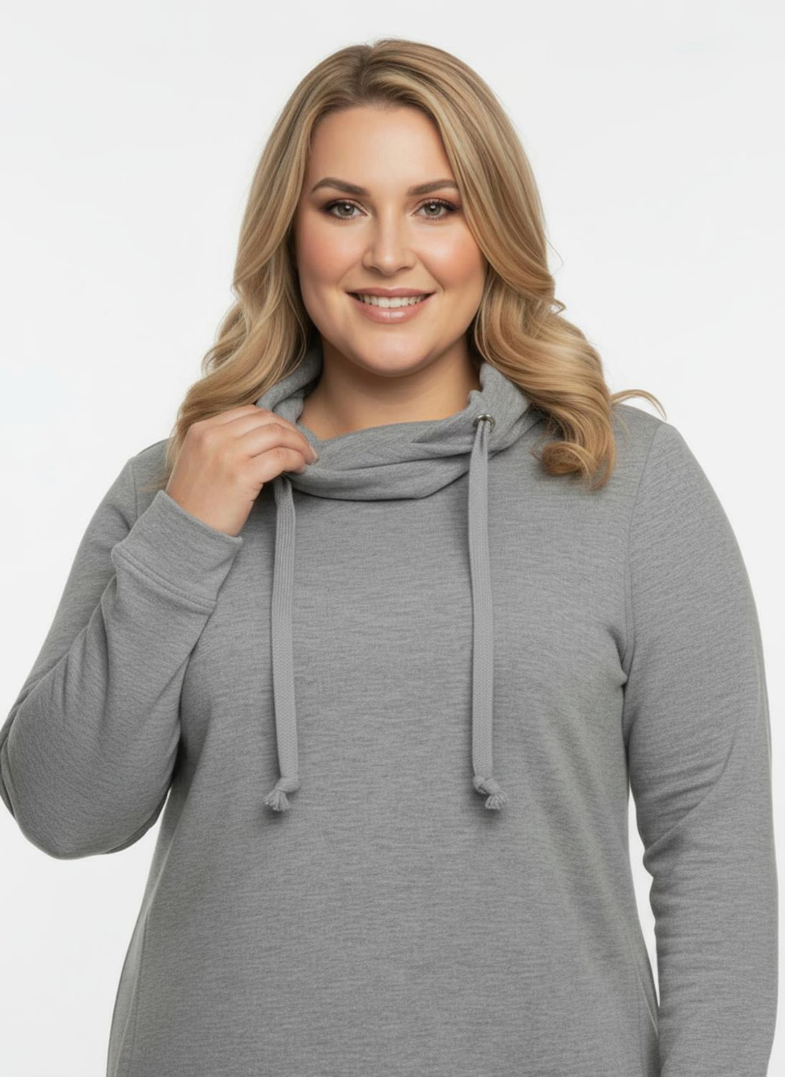 Sweatshirt mit halsfernem Rollkragen - grau-meliert