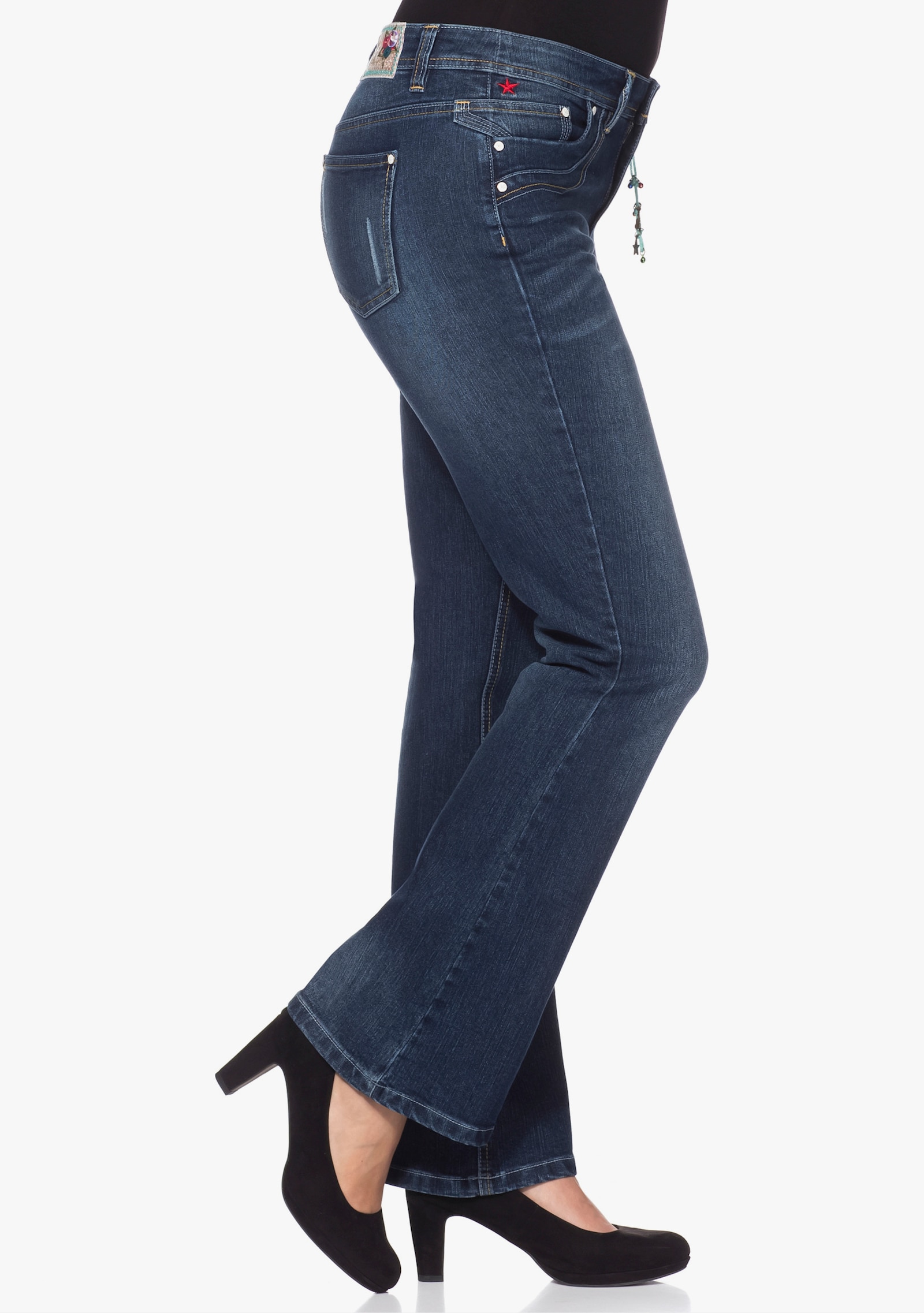 sheego by Joe Browns Bootcut jeans in used-look - dark blue denim