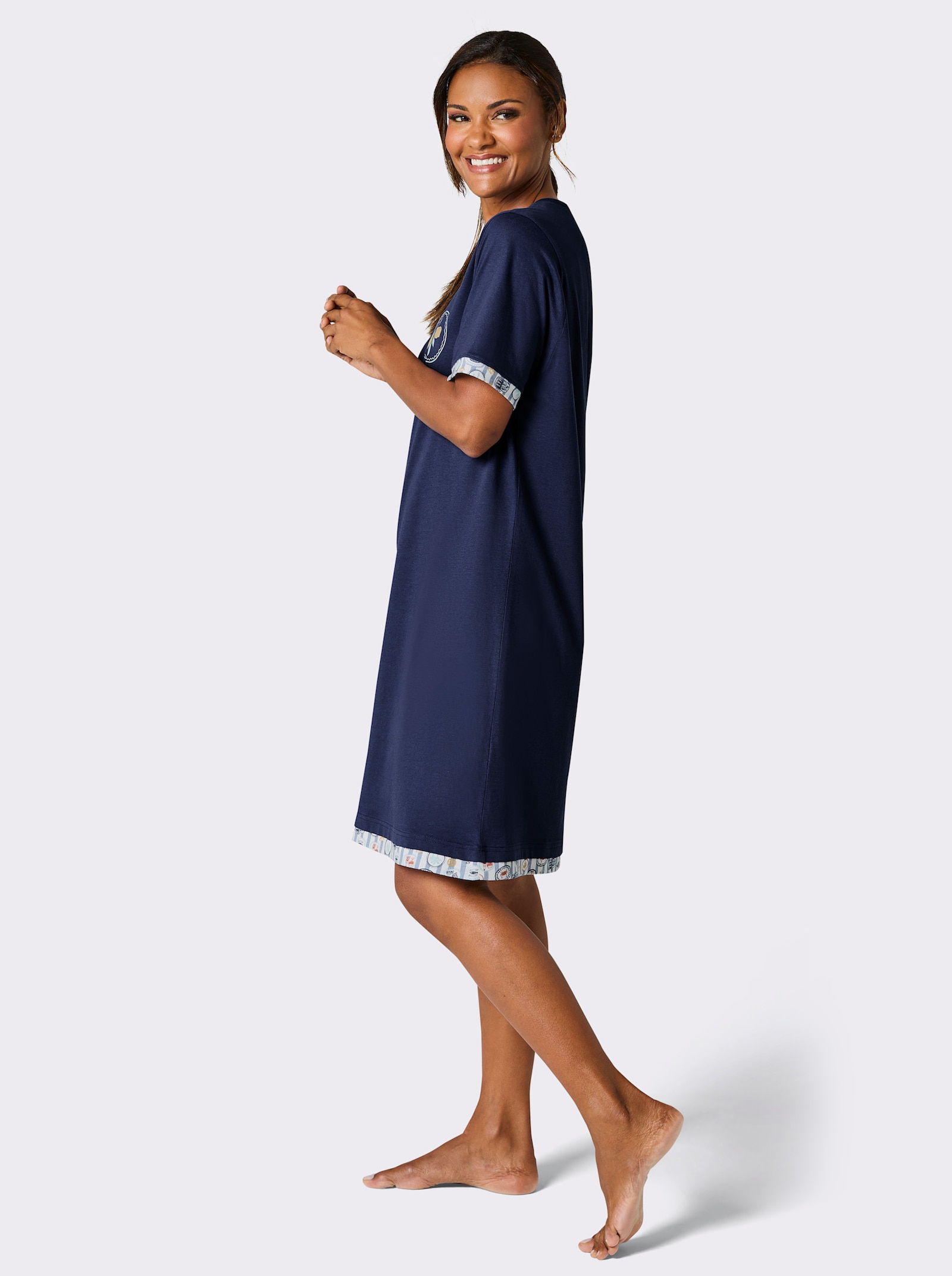 Comtessa Sleepshirt mit Zitronen-Motiv - marine-gelb-bedruckt