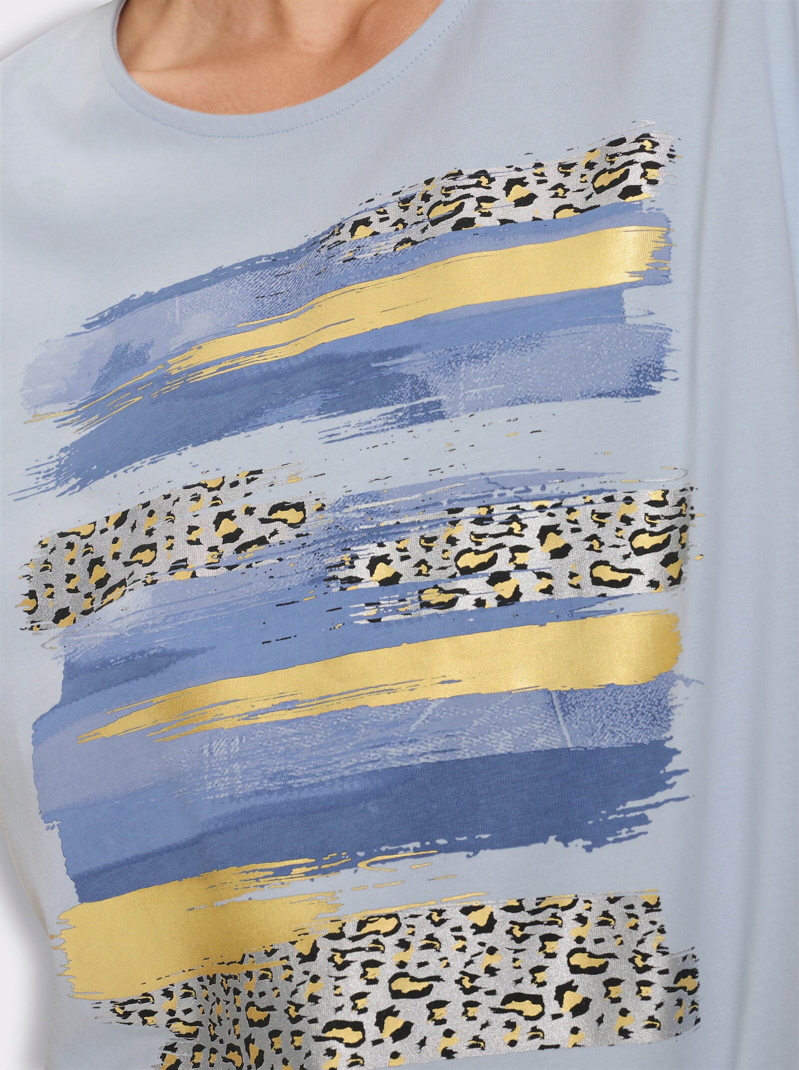Kurzarmshirt mit Foliendruck - hellblau-jeansblau