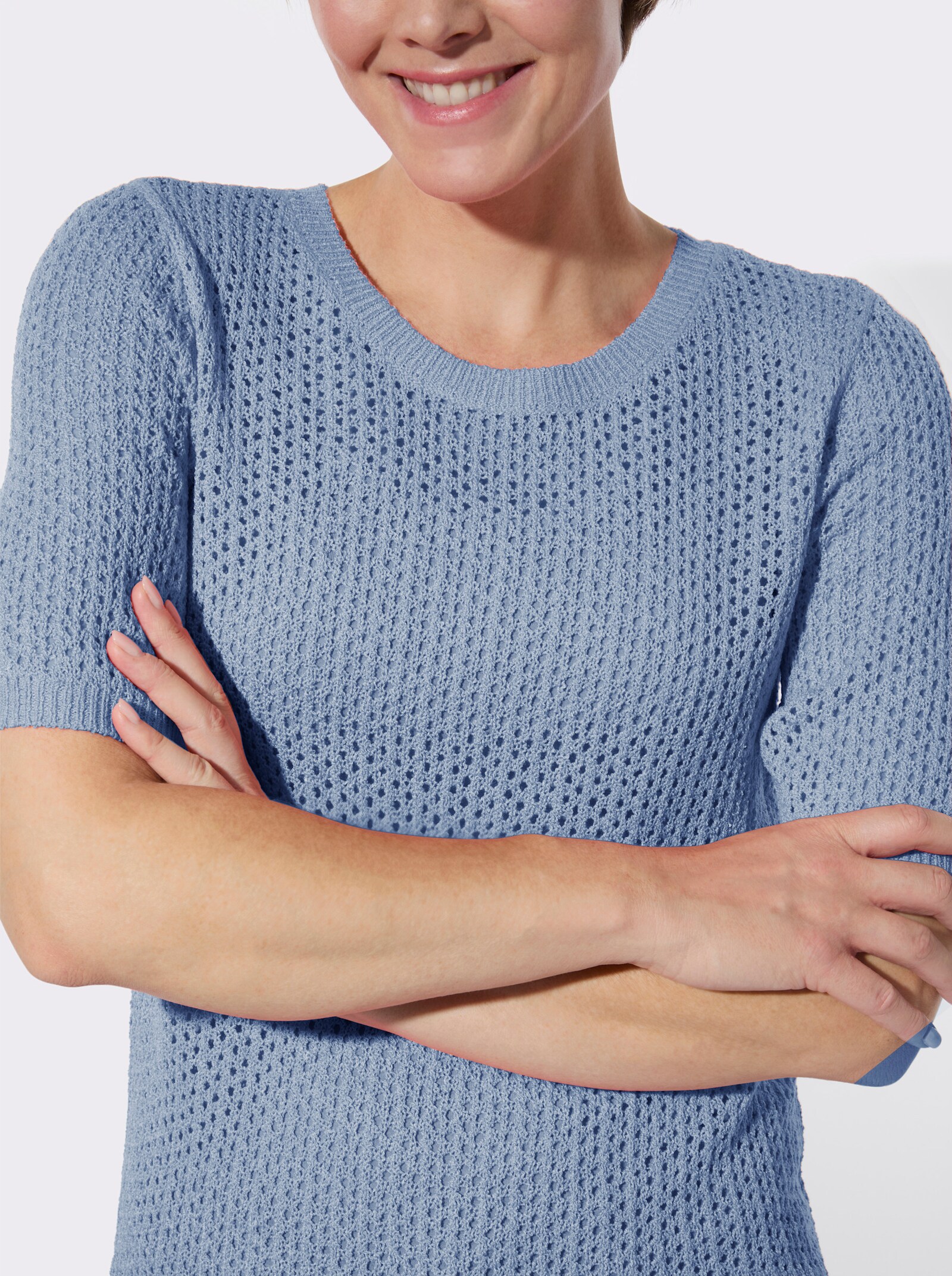 Ajourpullover mit kurzen Ärmeln - bleu