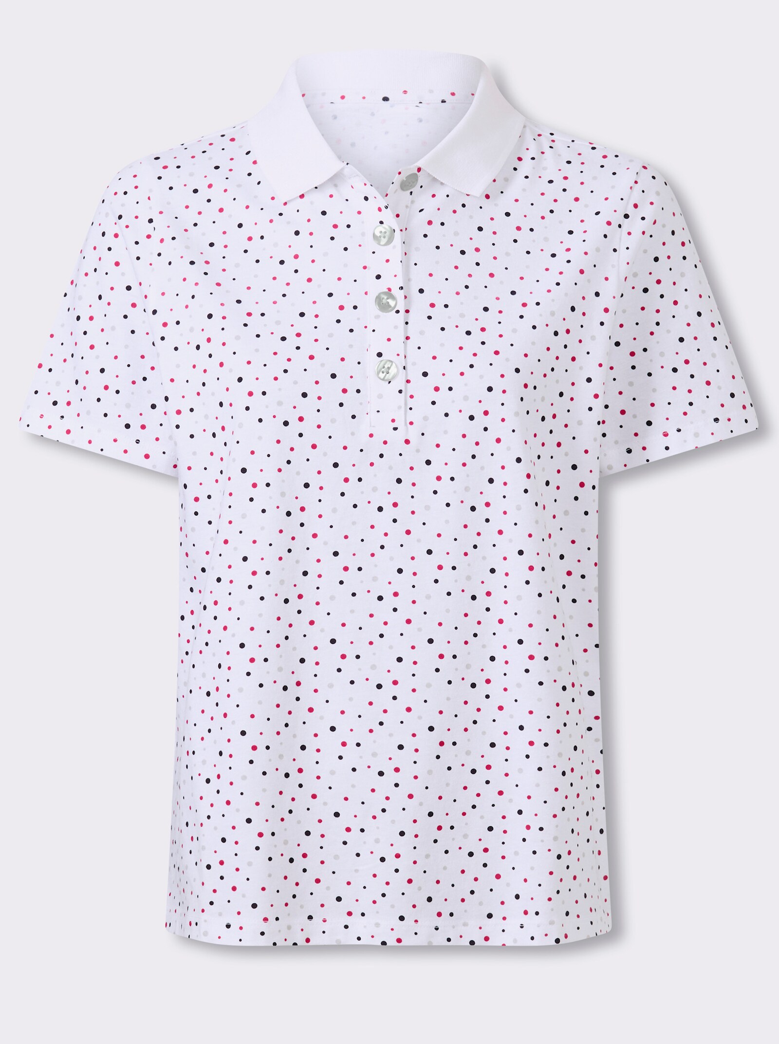 Poloshirt im Tupfen-Dessin - weiß-fuchsia-getupft