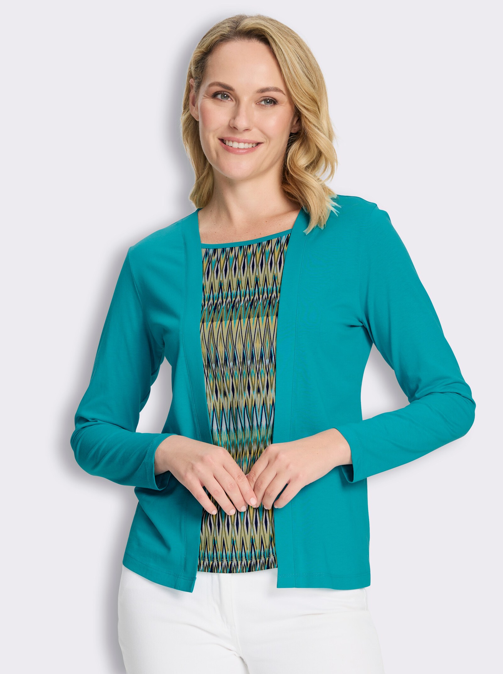 Langarmshirt in 2-in-1-Optik - türkis