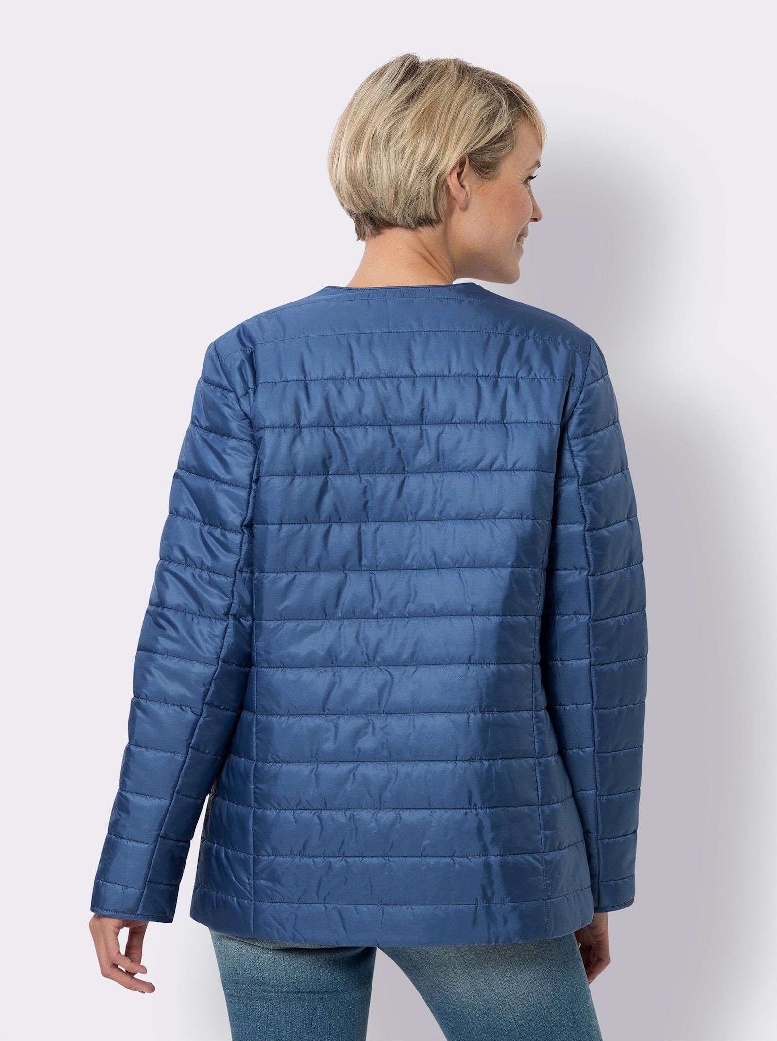 Quiltad jacka inklusive påse - jeansblå