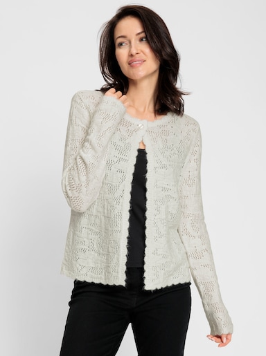 Jacquardstrickjacke mit Wellen-Abschlüssen - ecru