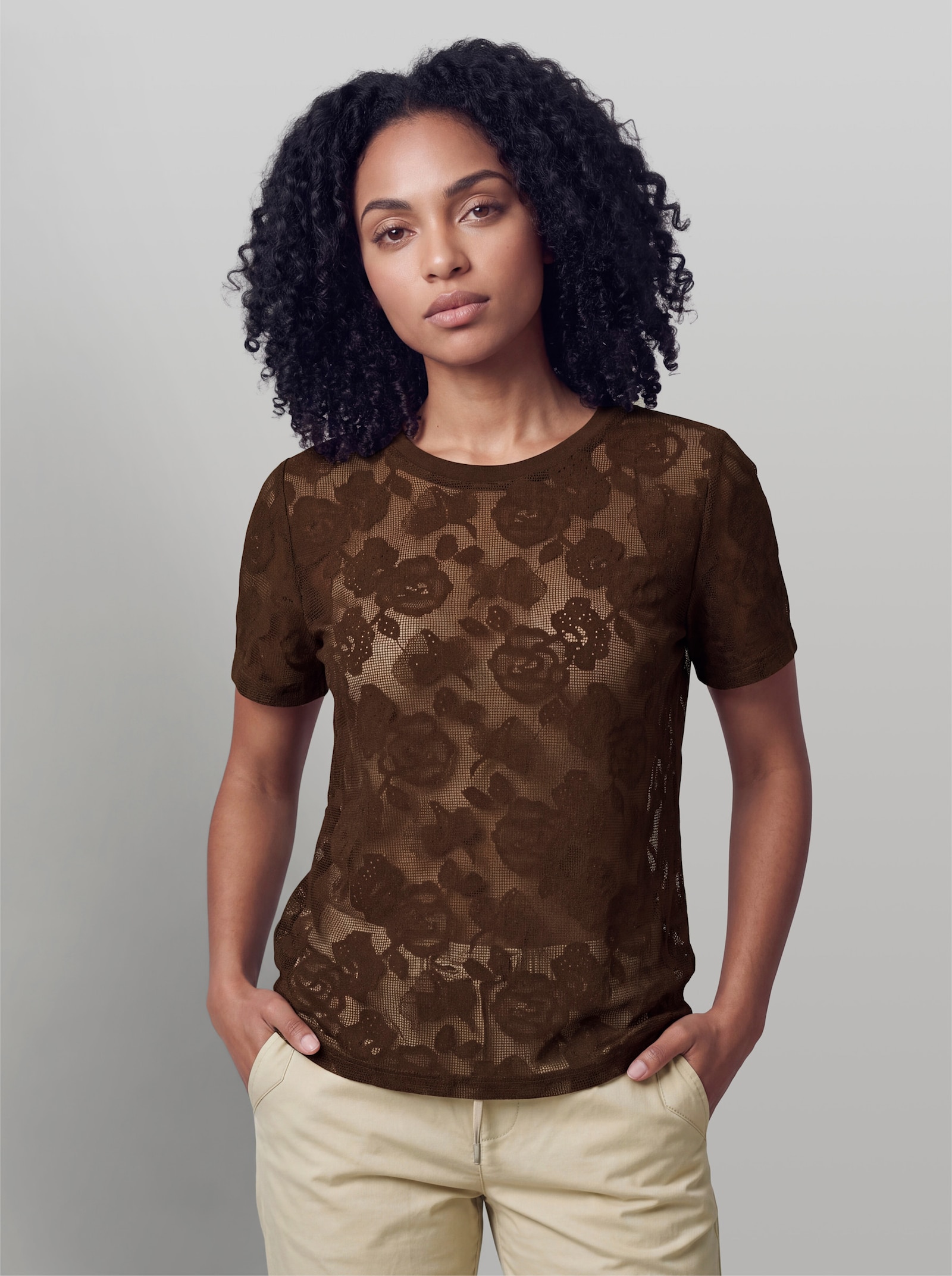 heine Kurzarmshirt aus Netzware - schoko