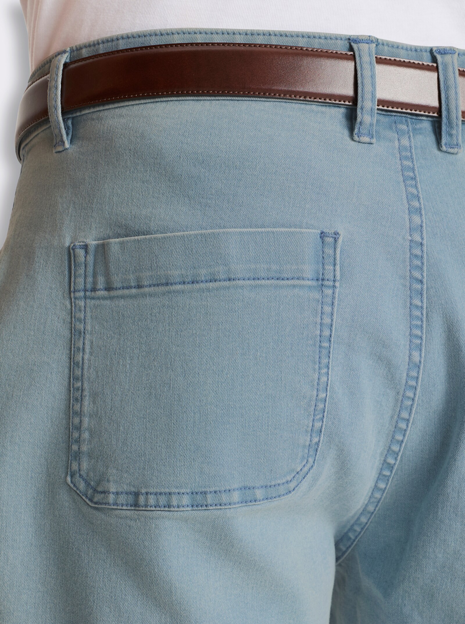 Jeansbermudas mit Kontrastnähten - blue-bleached