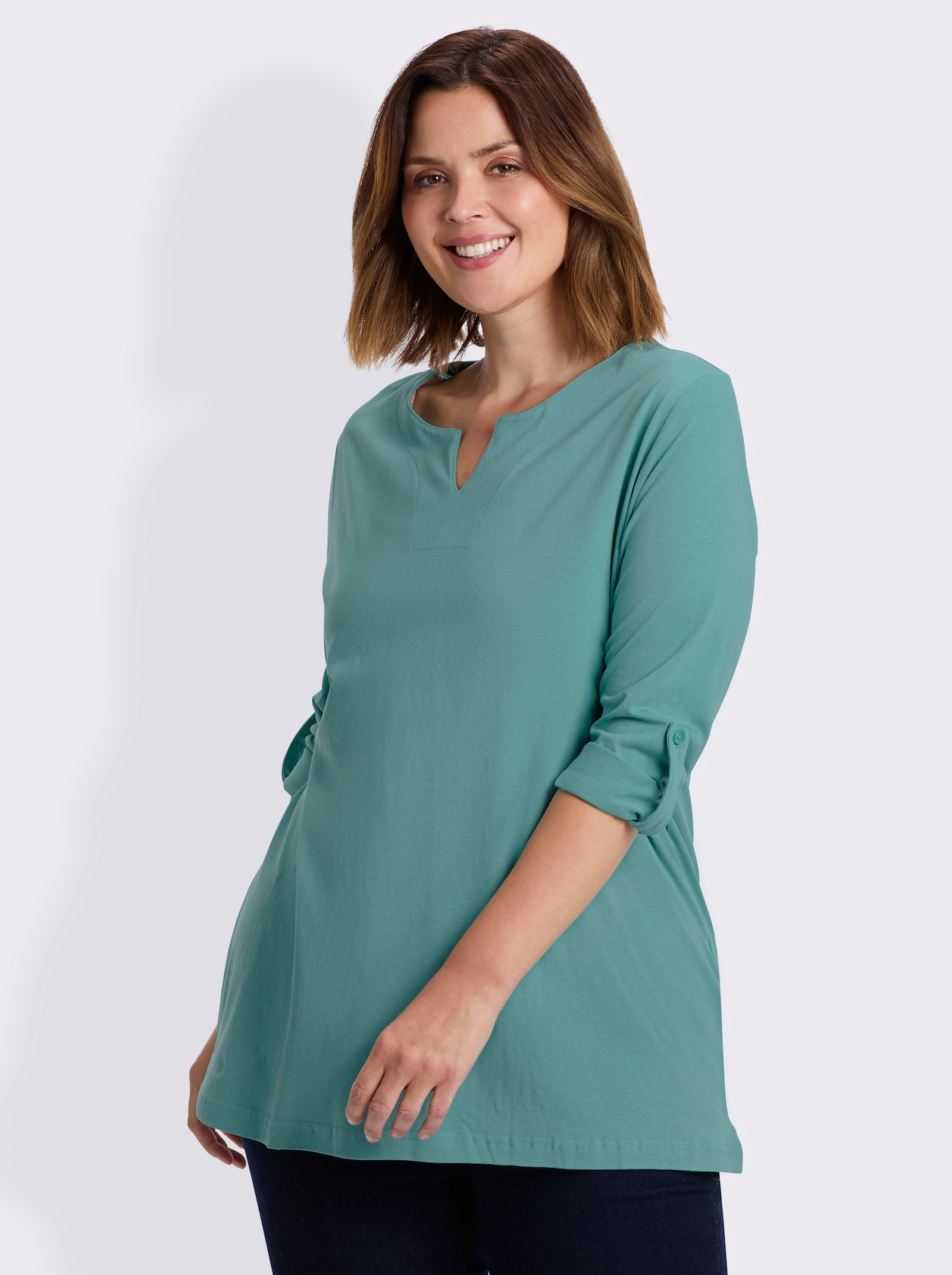 Longshirt mit Ärmeln zum Krempeln - türkis
