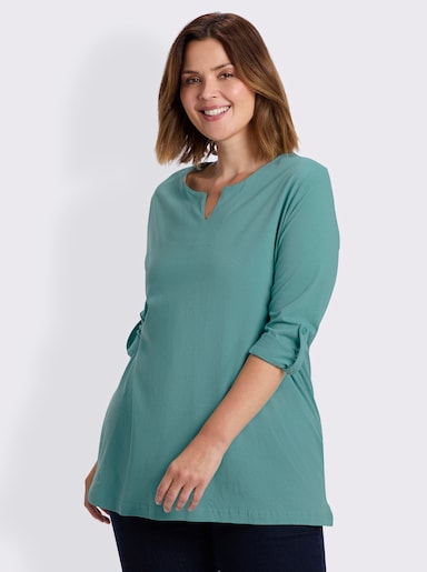 Longshirt mit Ärmeln zum Krempeln - türkis