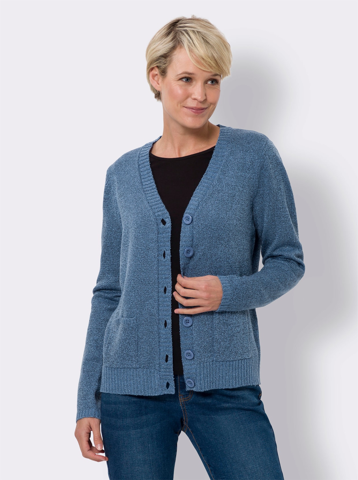 Strickjacke - mittelblau-meliert