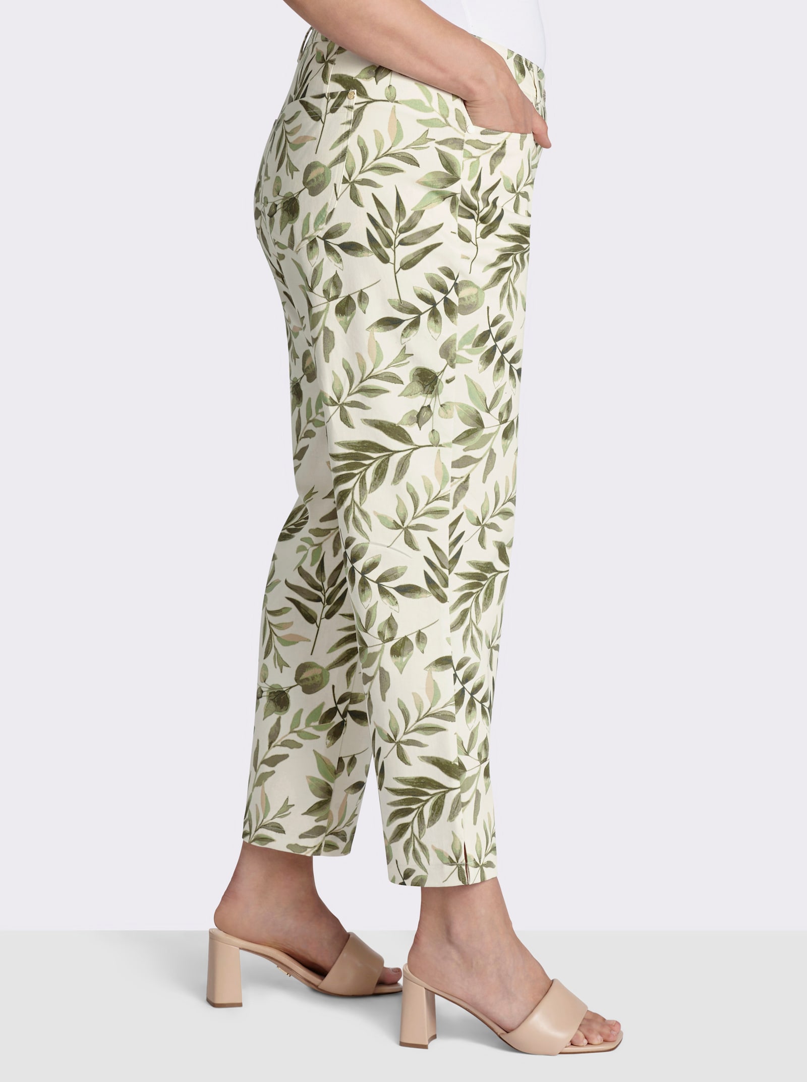 sheego Broek met print in smal model - champagne/pistache gedessineerd