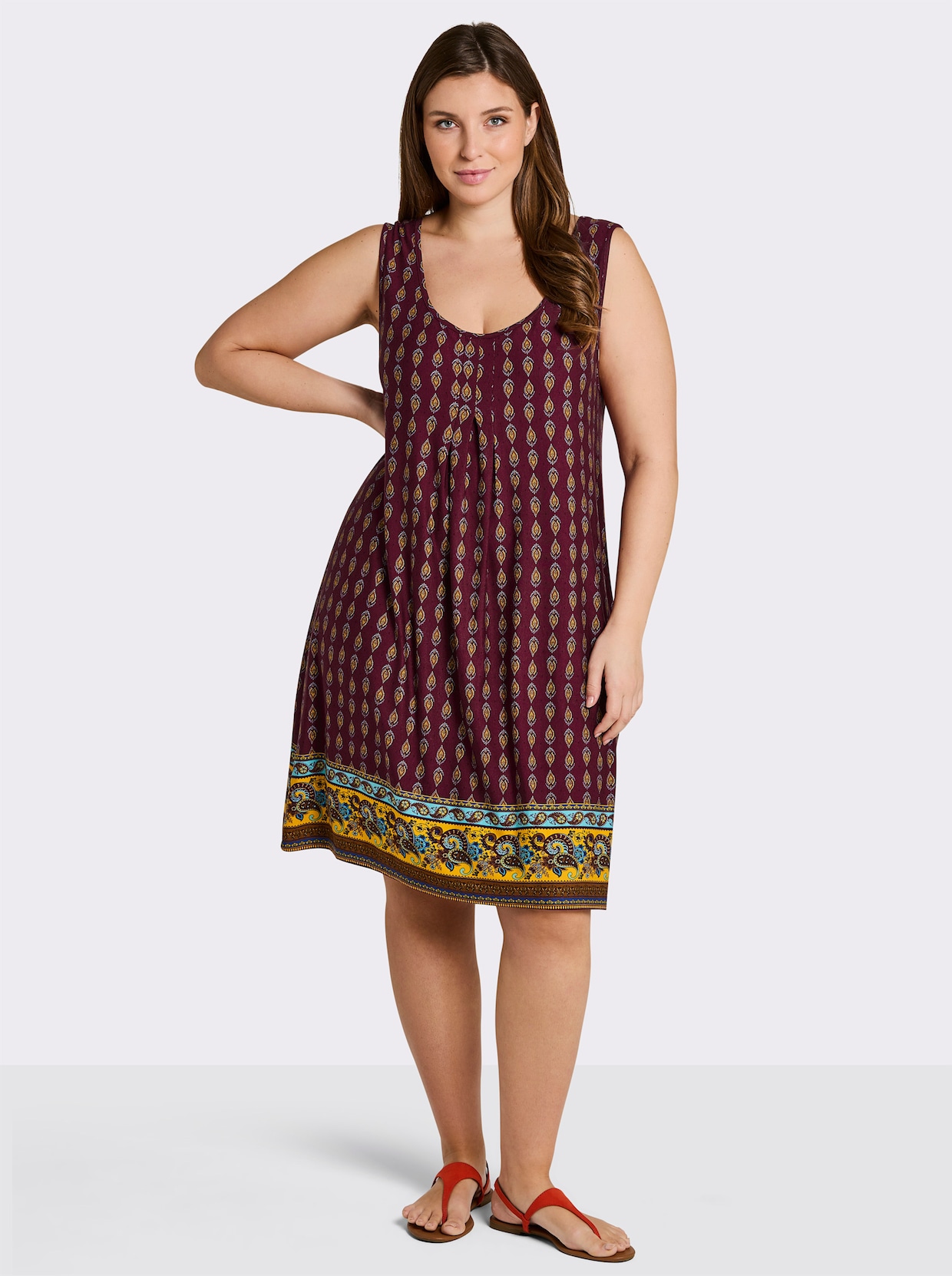 sheego Druckkleid mit Biesen - bordeaux-burgund-bedruckt