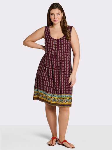 sheego Druckkleid mit Biesen - bordeaux-burgund-bedruckt