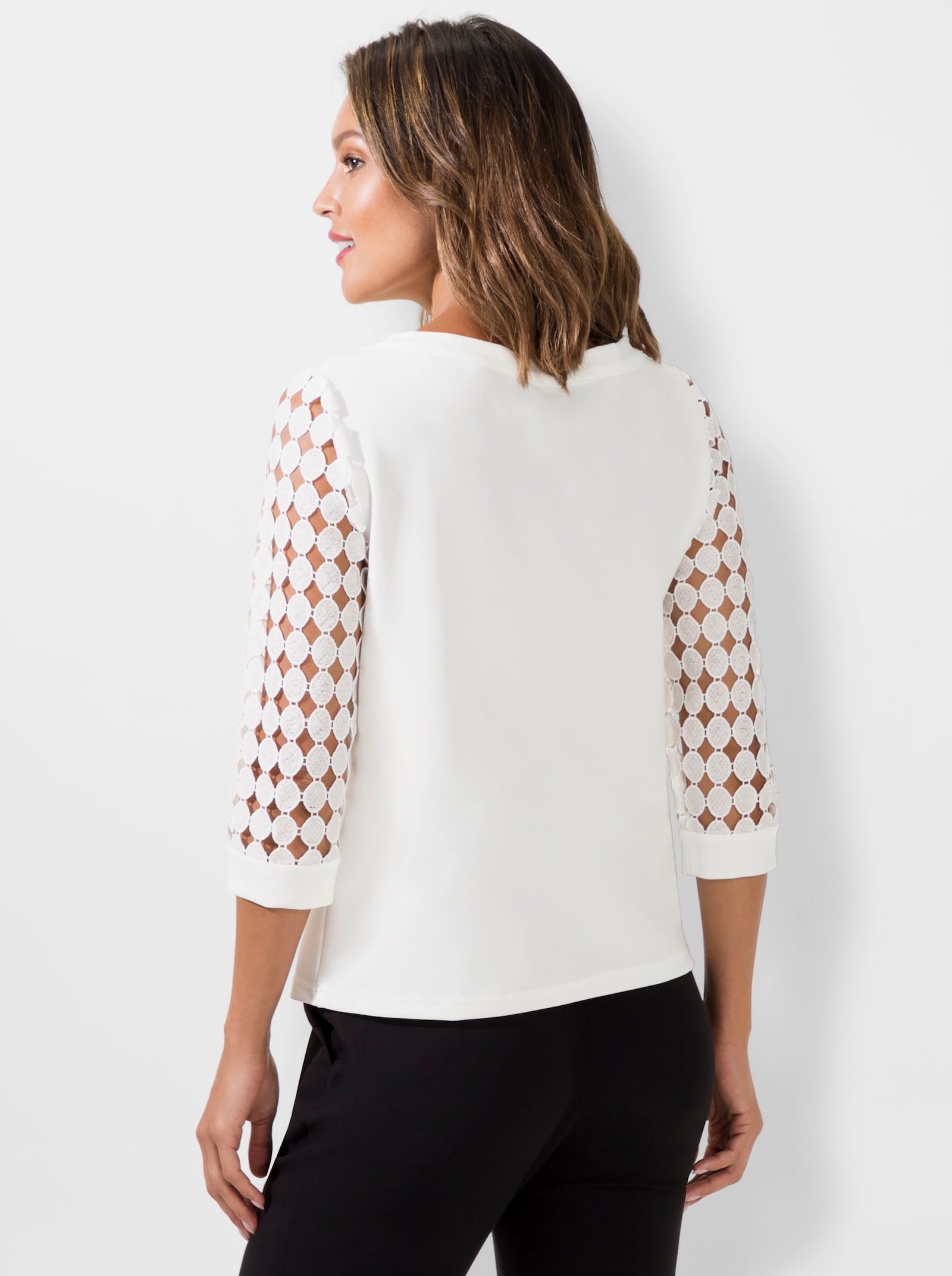 Spitzenshirt mit U-Boot-Ausschnitt - ecru