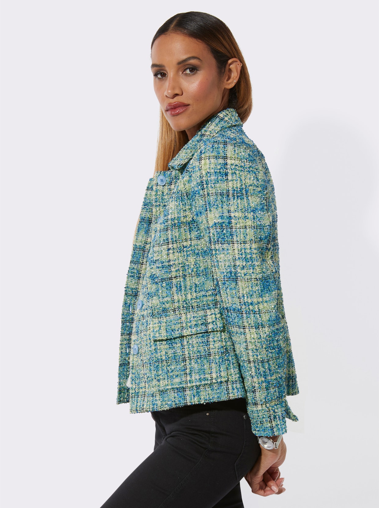 Bouclé-Blazer - champagner-apfel-gemustert