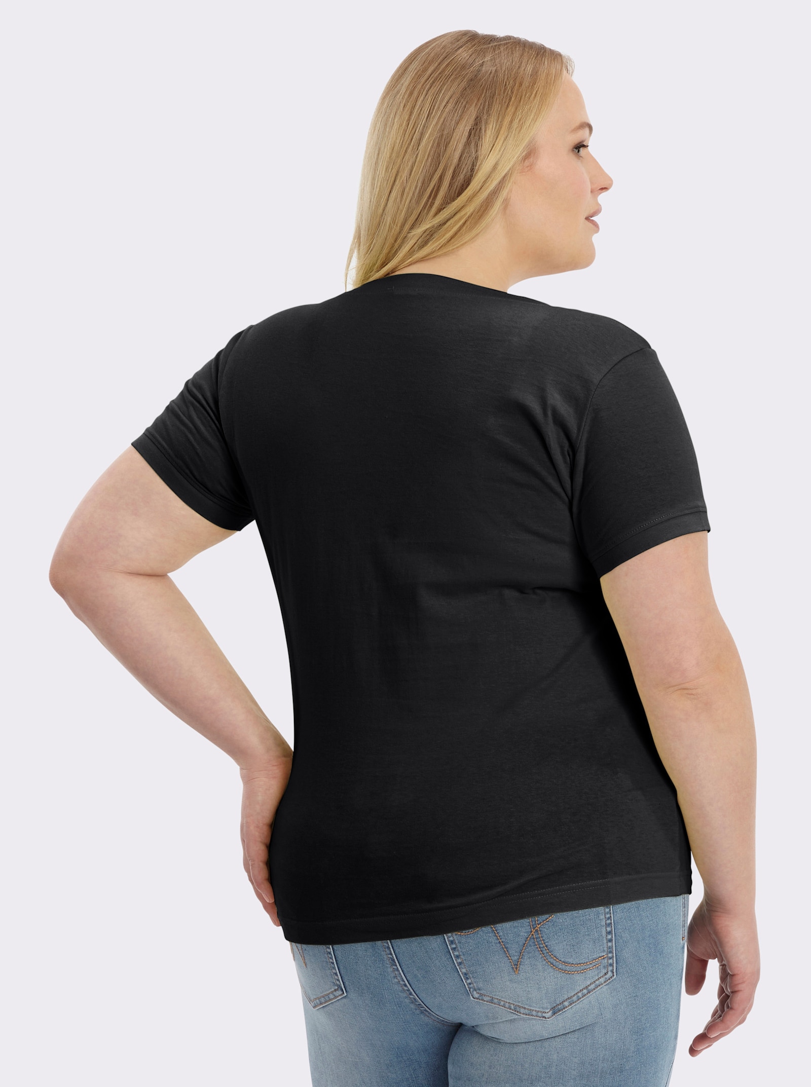 Kurzarmshirt mit Karree-Ausschnitt - schwarz