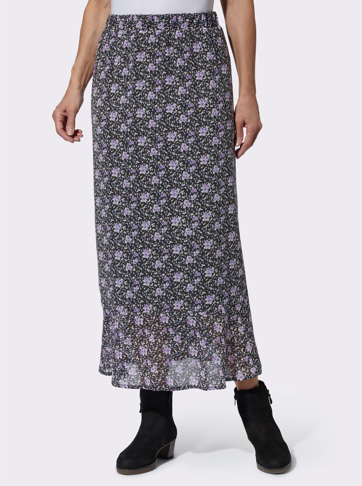 Bekväm kjol - grafit-syren-med tryck