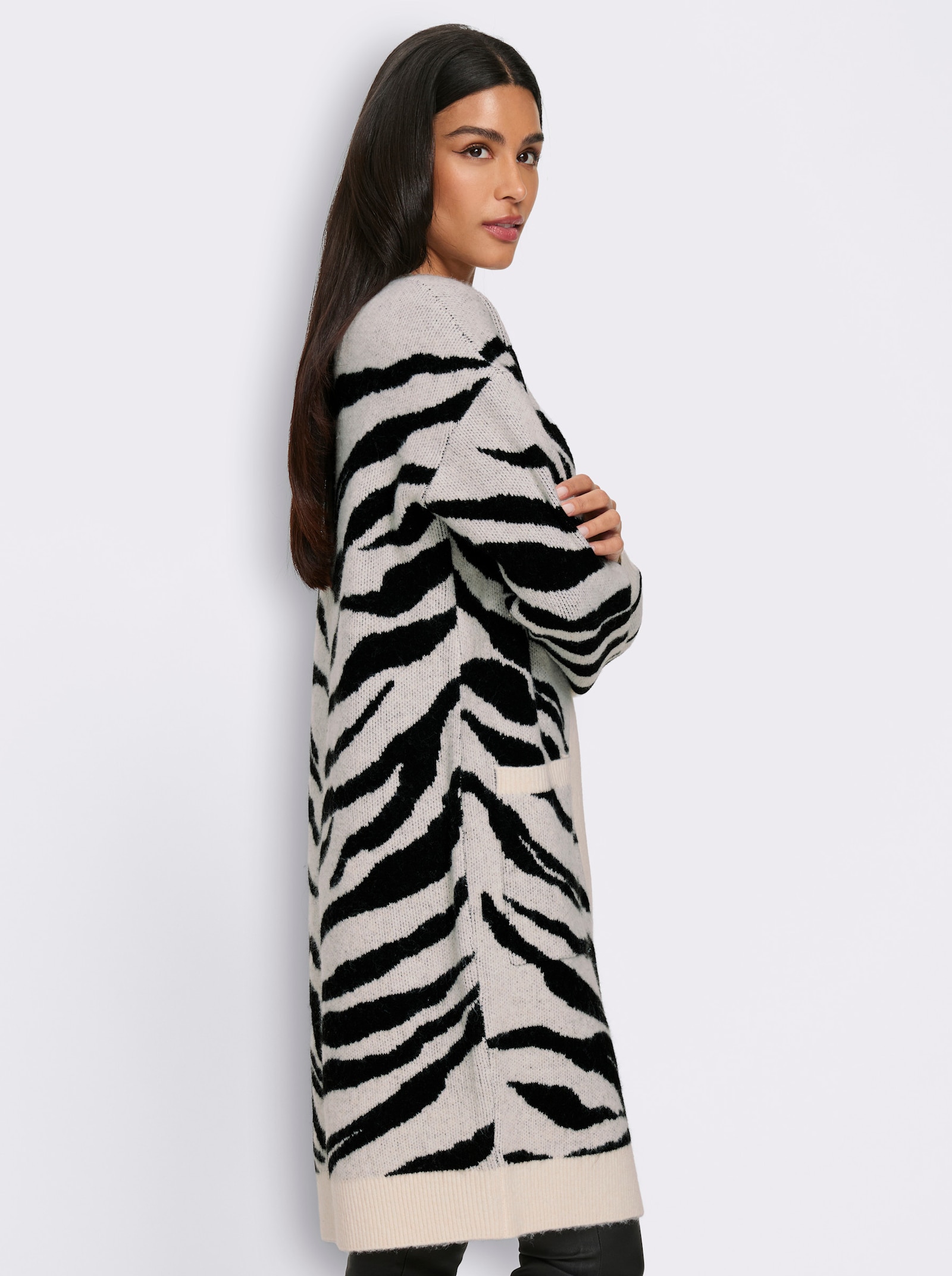 heine Vest van jacquard in zebralook - champagne/zwart gedessineerd