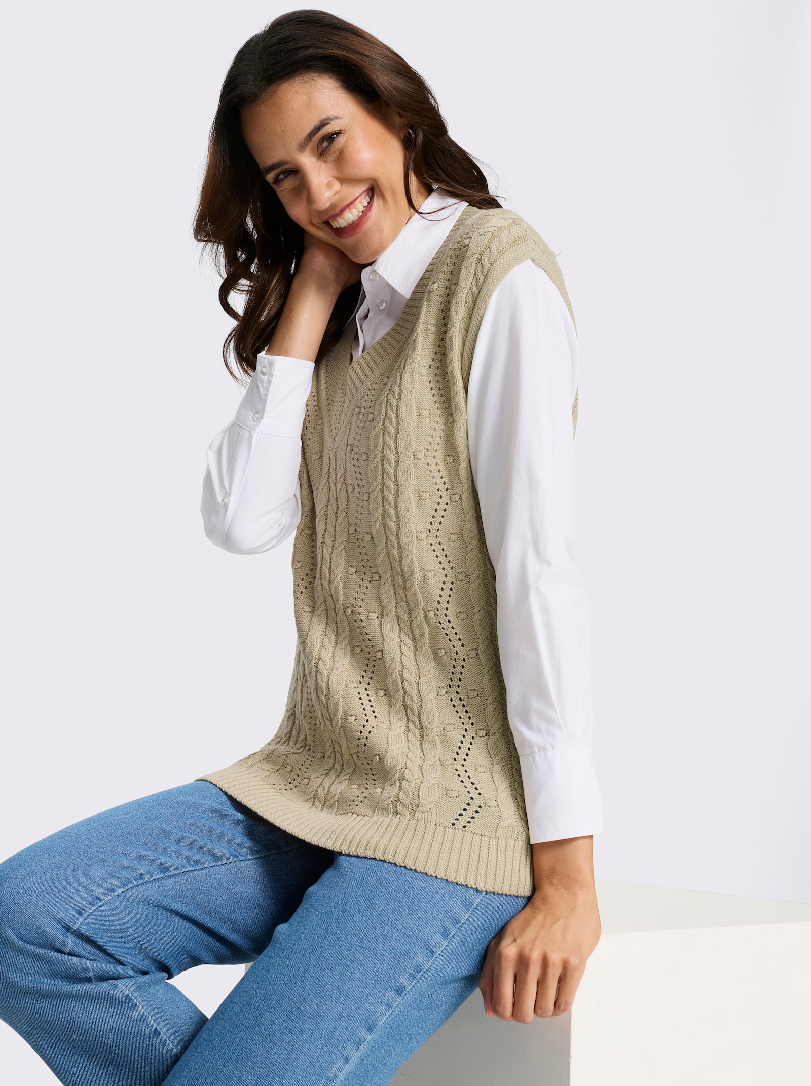 Pullunder mit Strickmuster-Mix - sand