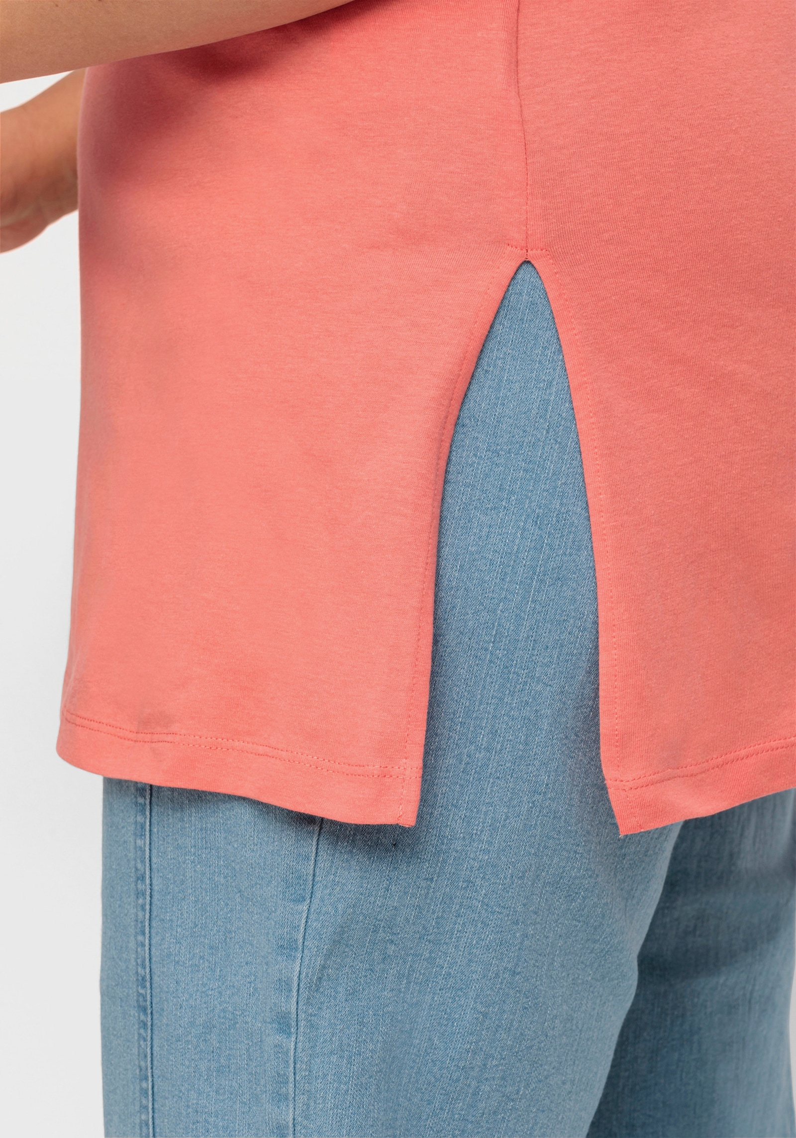 Longtop mit Seitenschlitzen - koralle