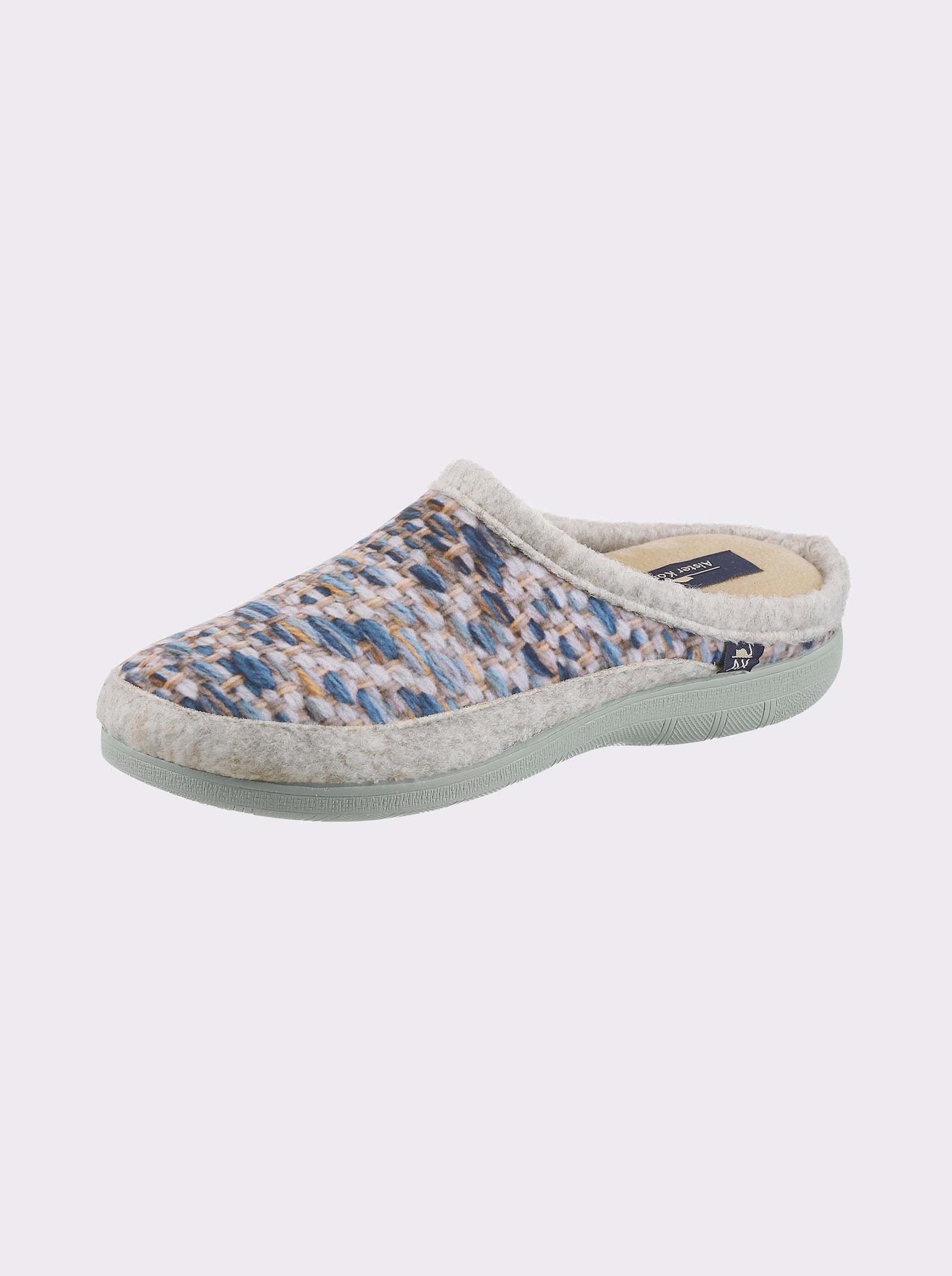 Pantoffel in Strick-Optik, Textil - bleu-gemustert