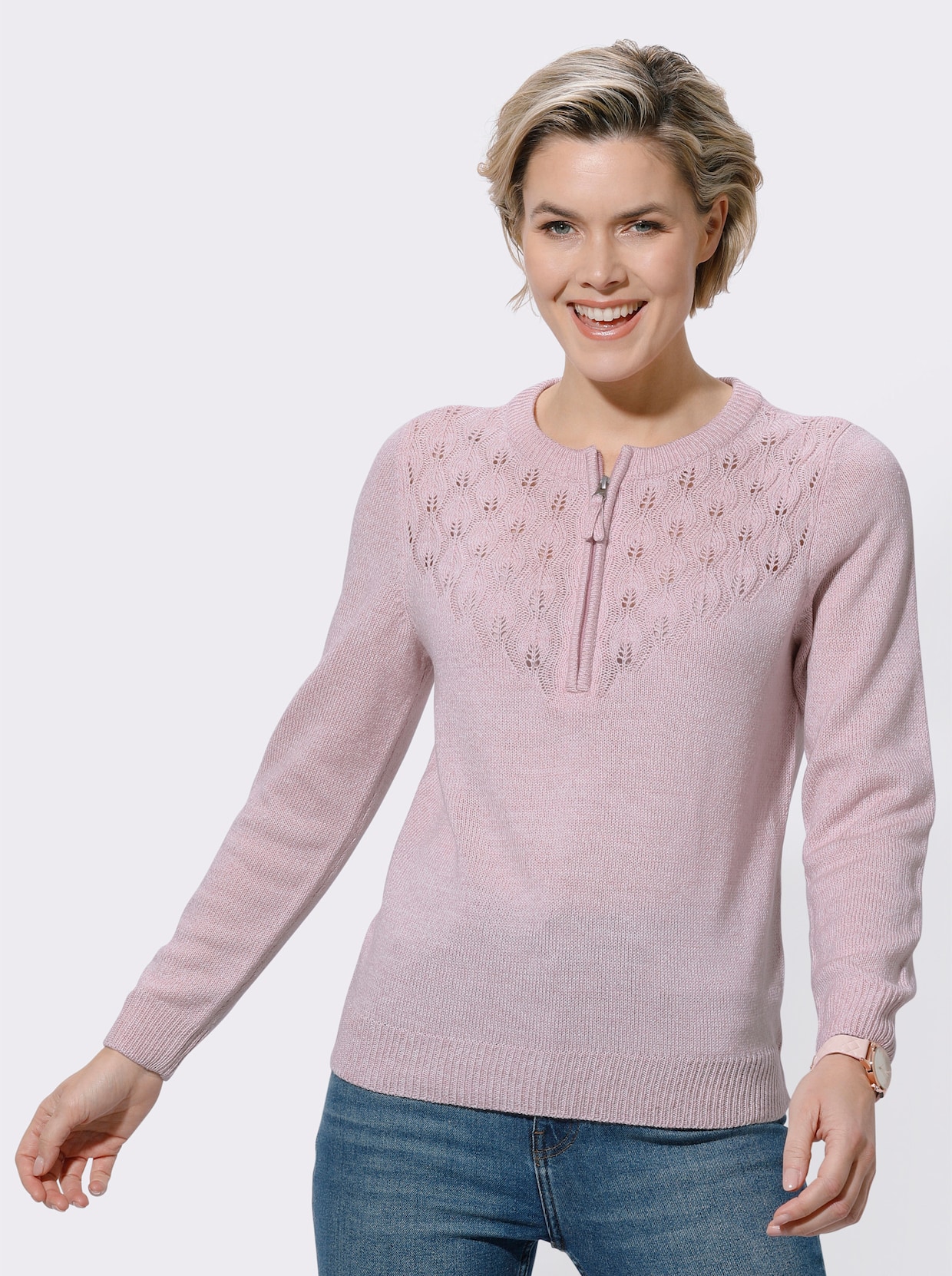 Rundhalspullover - rosé-meliert