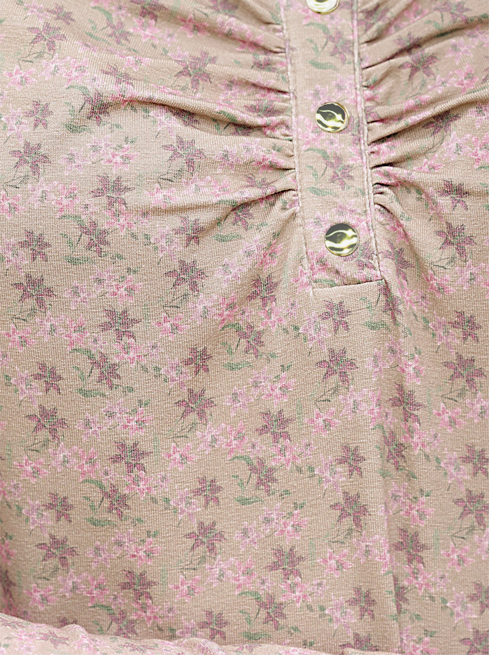 heine Langarmshirt mit Raffung am Ärmel - sesam-altrosa-bedruckt