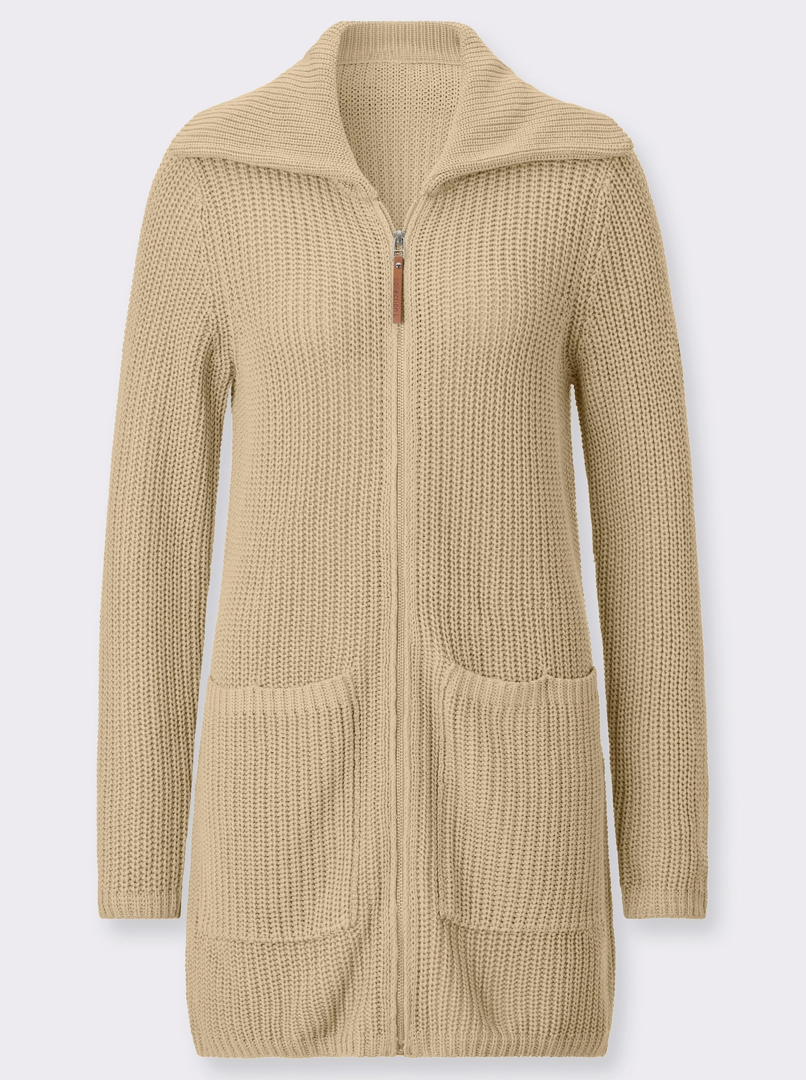 Longstrickjacke mit Umlegekragen - sand