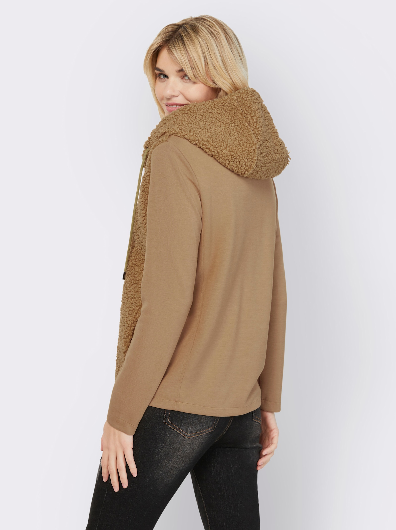 heine Sweatjacke mit Teddy-Fleece - camel
