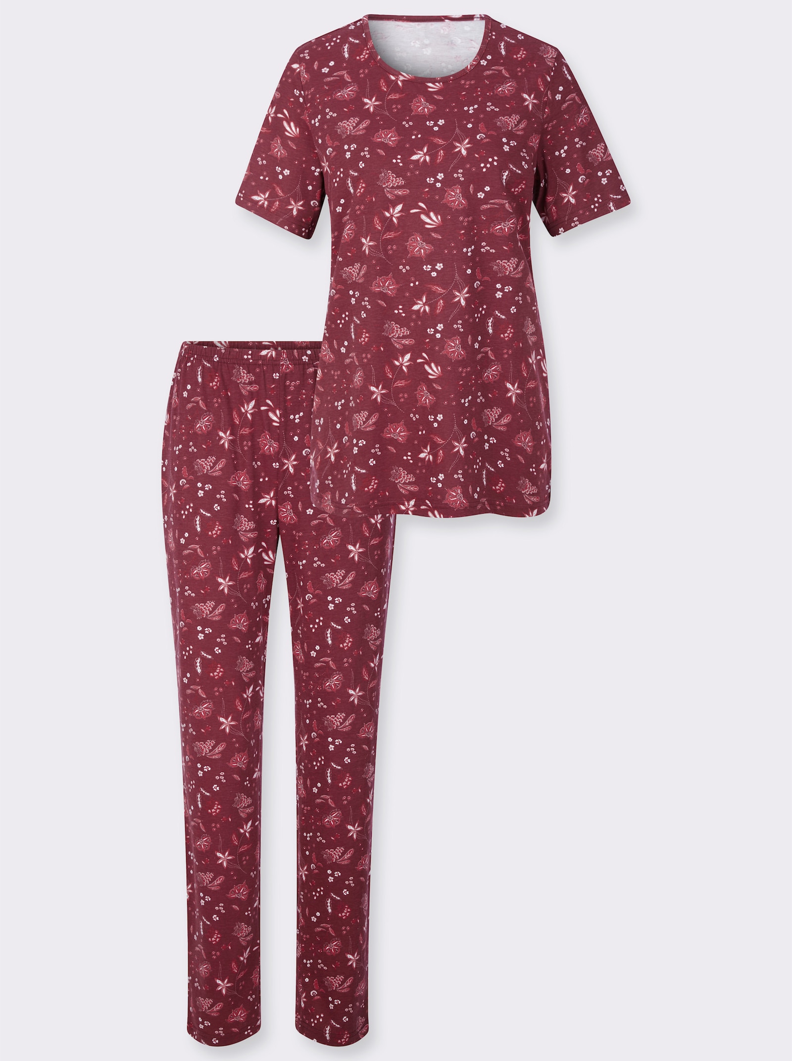 Pyžamo s celoplošným květinovým vzorem - tmavěčervená-potisk