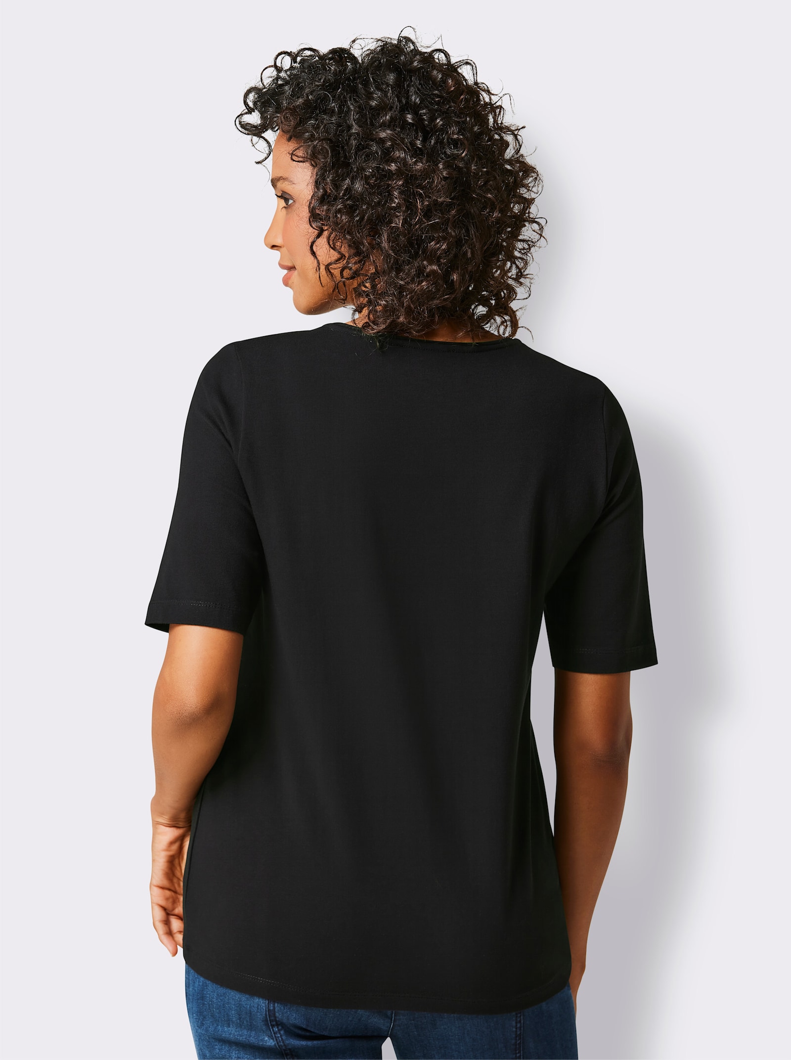 CREATION L PREMIUM Kurzarmshirt aus leicht glänzender Qualität - schwarz
