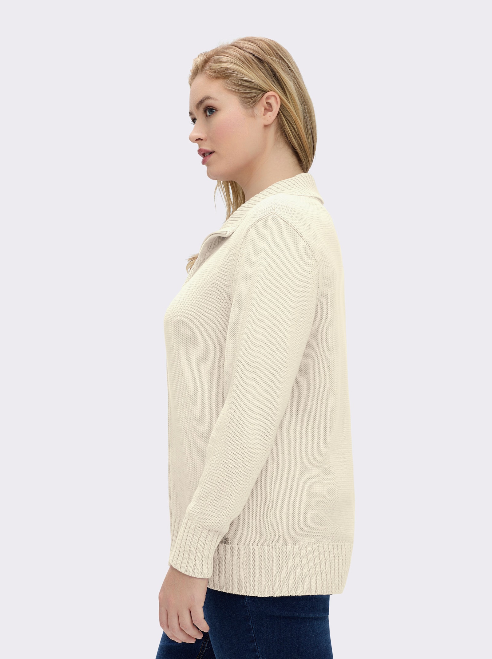Strickjacke mit 2-Wege-Reißverschluss - wollweiß