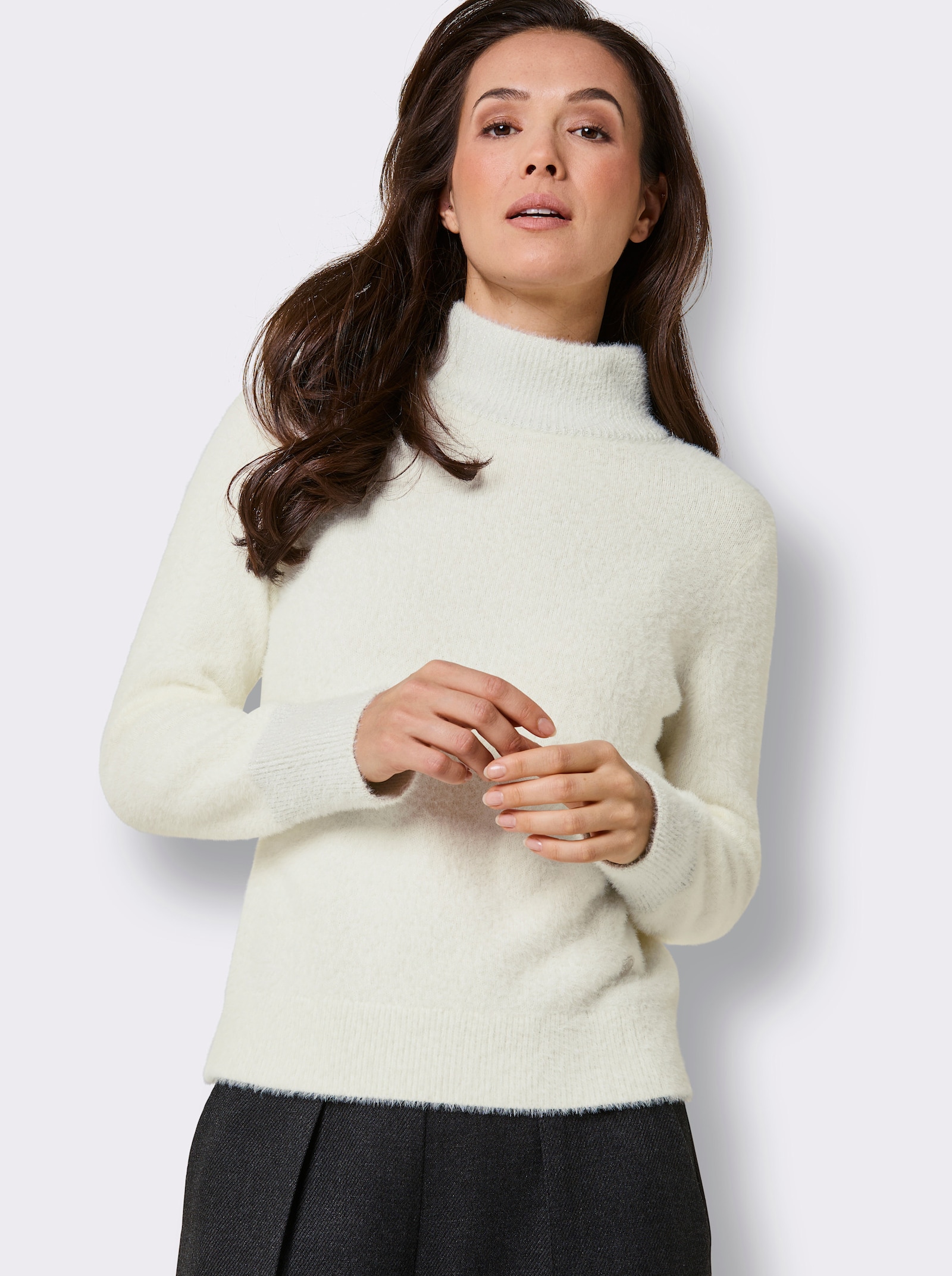 CREATION L PREMIUM Langarm-Pullover mit Glanzgarn - ecru