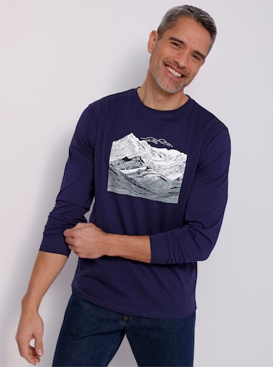 Langarmshirt mit Gebirgs-Druckmotiv - marine