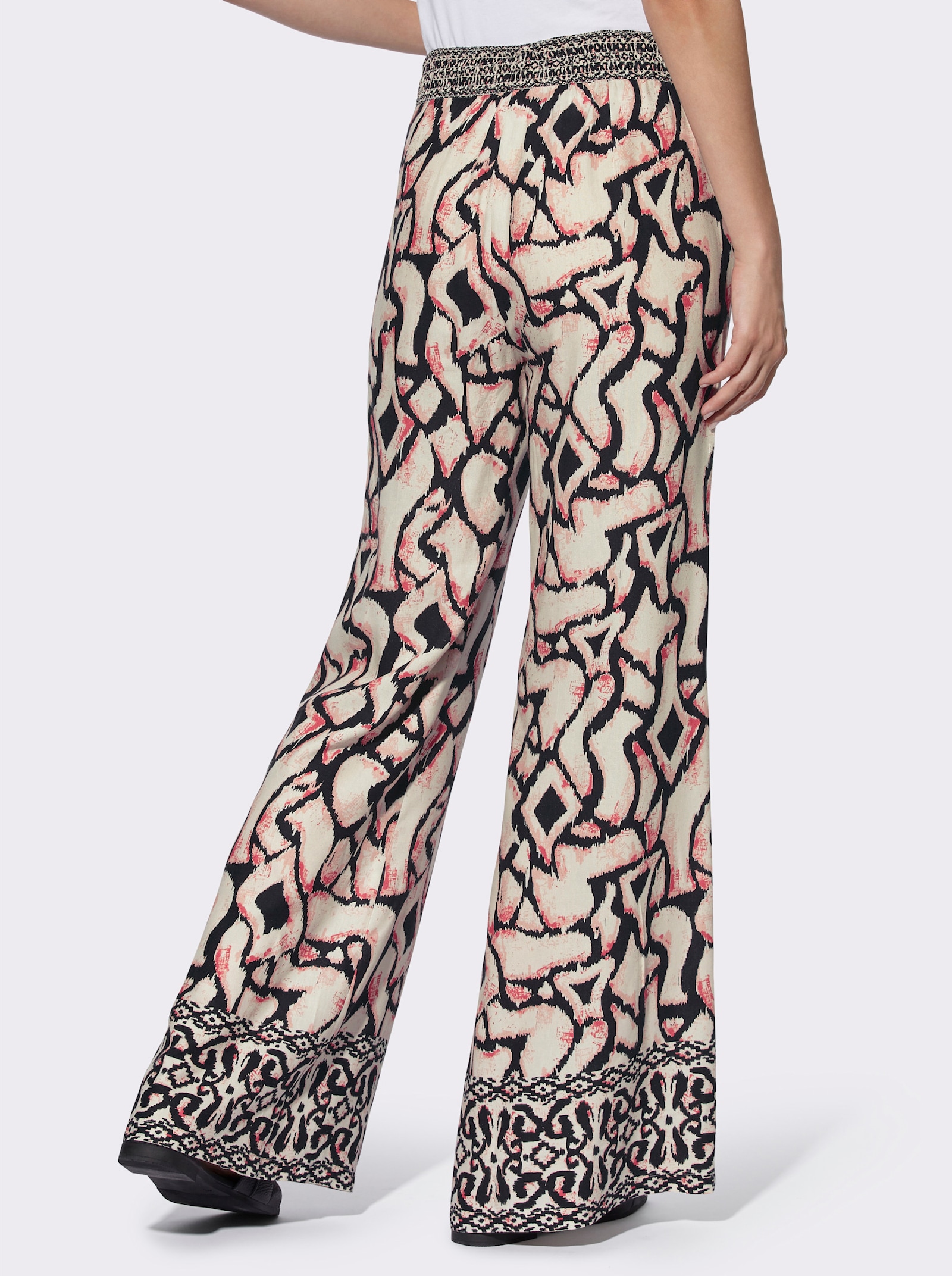 heine Schlupfhose mit Leinen - grapefruit-schwarz-bedruckt