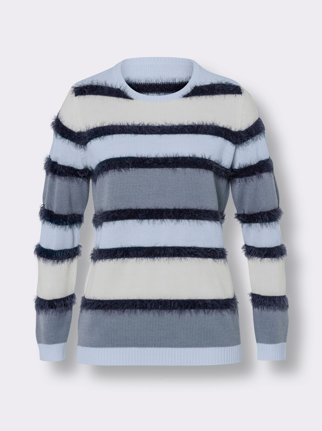 Langarm-Pullover - hellblau-taubenblau-geringelt