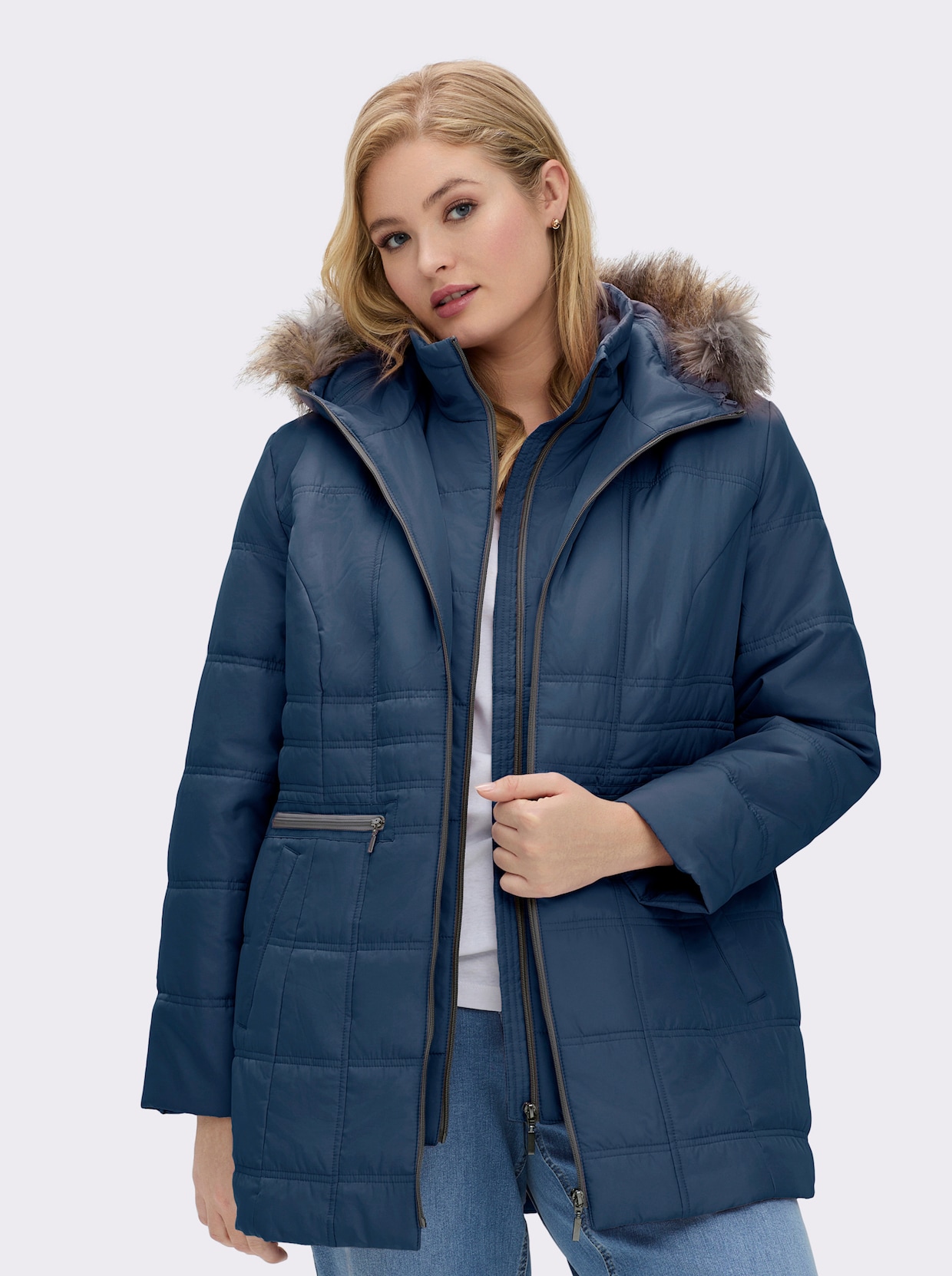 Steppjacke mit abnehmbarer Kapuze, wattiert - dunkelblau